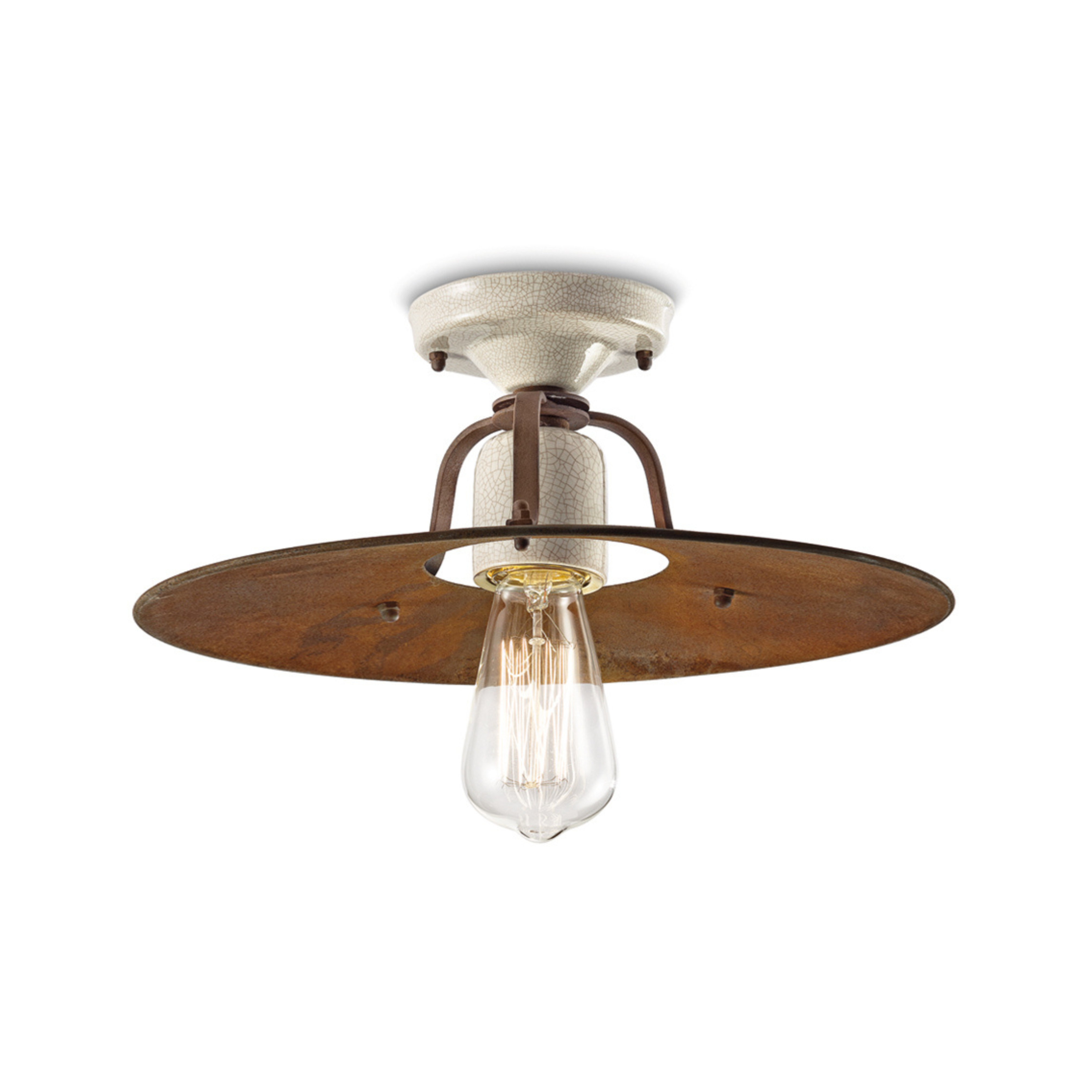 Stropní lampa keramicko-železná GRUNGE rezavá s krémovým efektem Craquelé