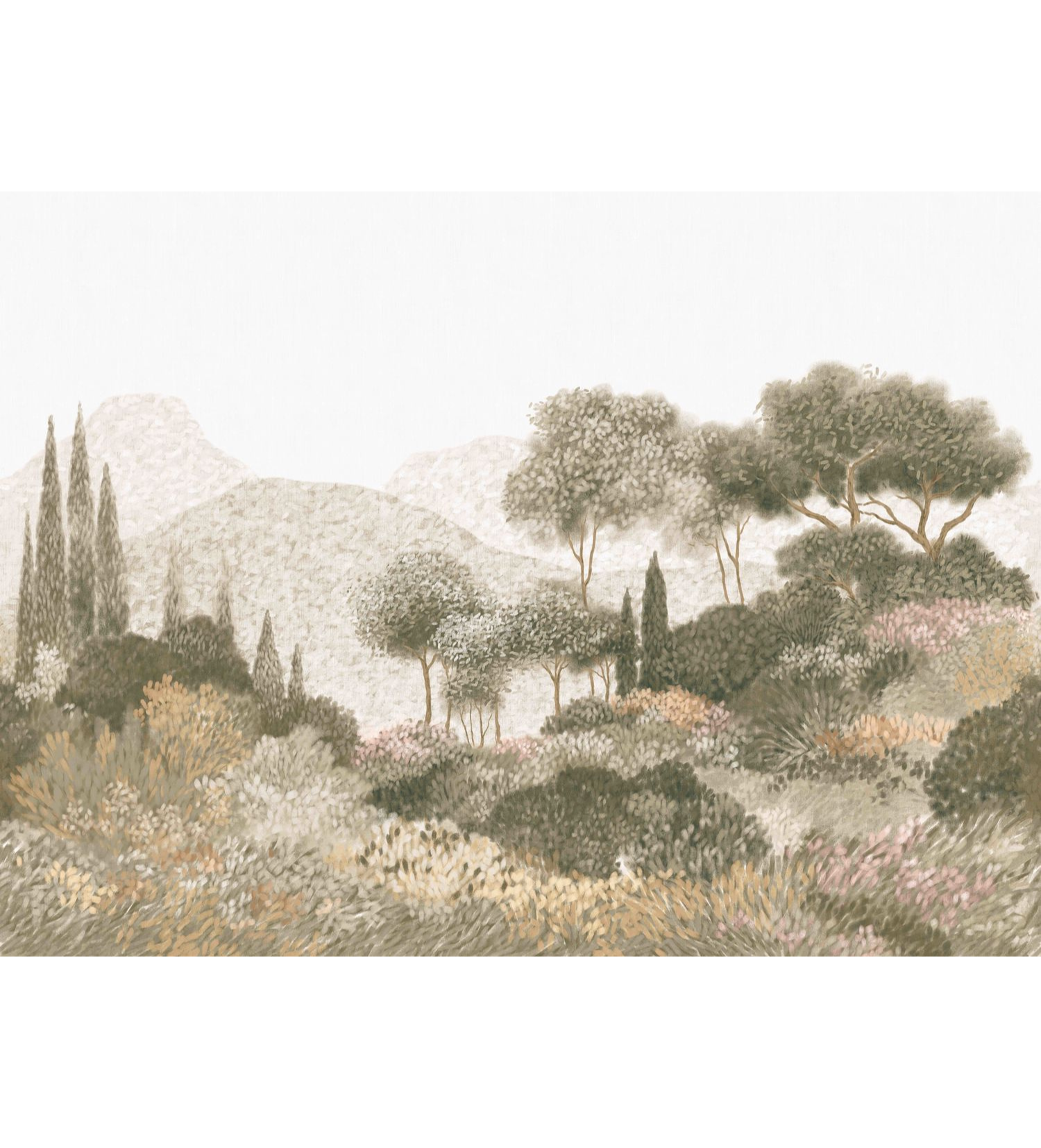 Landscape mural of trees and mountains MAQUIS CORSE beige