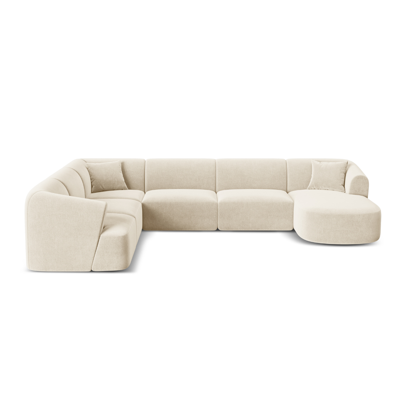 Rohová sedací souprava levostranná sametová panoramatická pro 7 osob CAMPI světle béžová