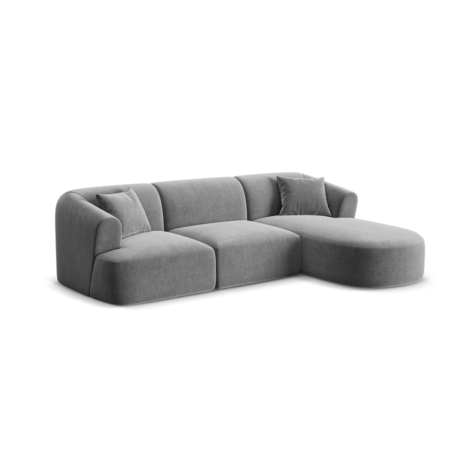 Gray right-facing velvet corner sofa for 4 people CAMPI