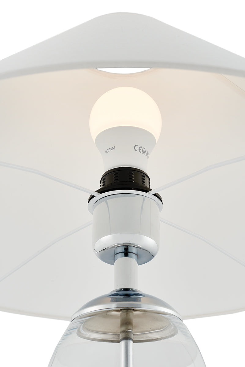 Lampa stołowa REA biały z transparentną podstawą i srebrny wykończeniem