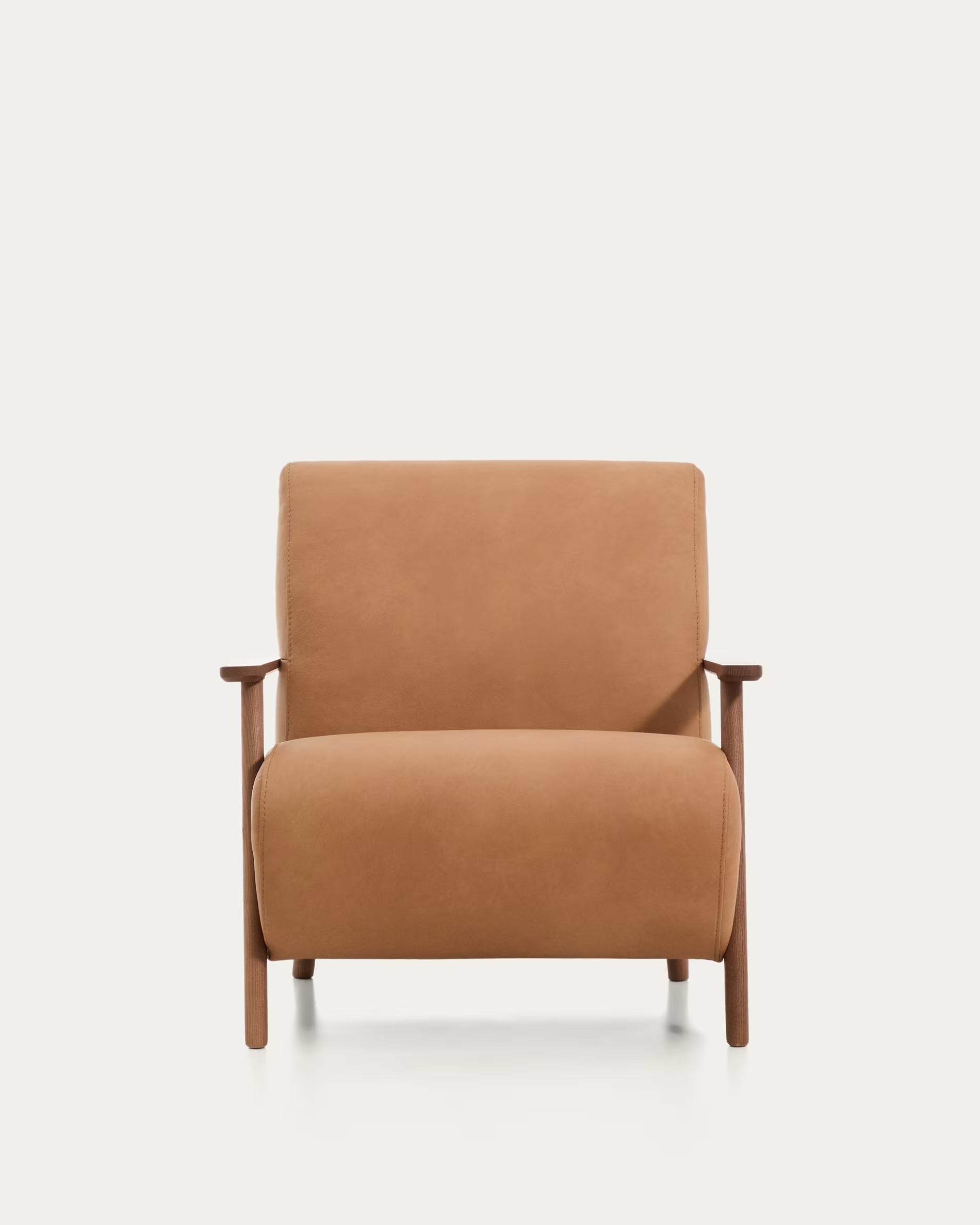 MEGHAN Armchair brown leather with dark ash base