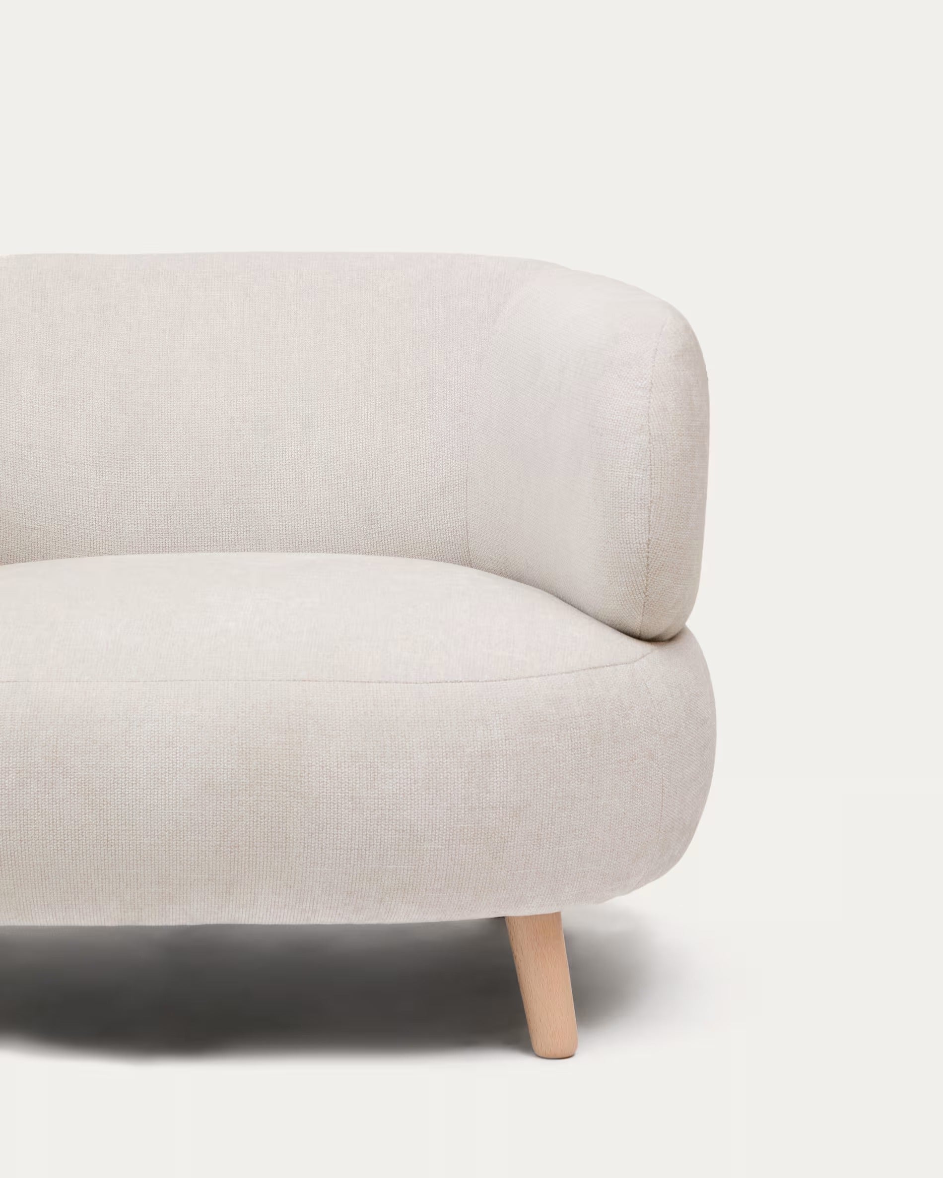 LUISA armchair in pearl chenille with a solid beech wood base