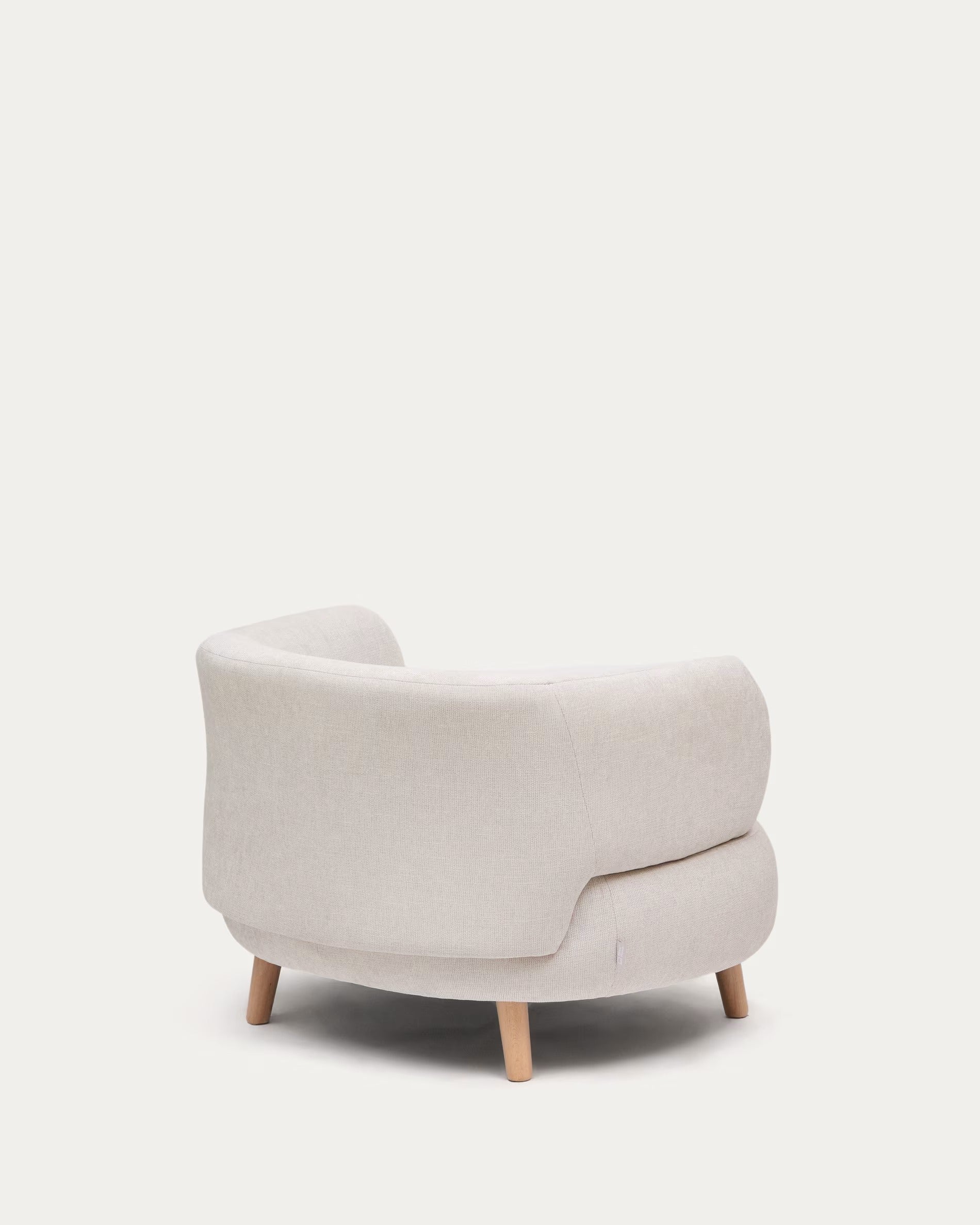 LUISA armchair in pearl chenille with a solid beech wood base