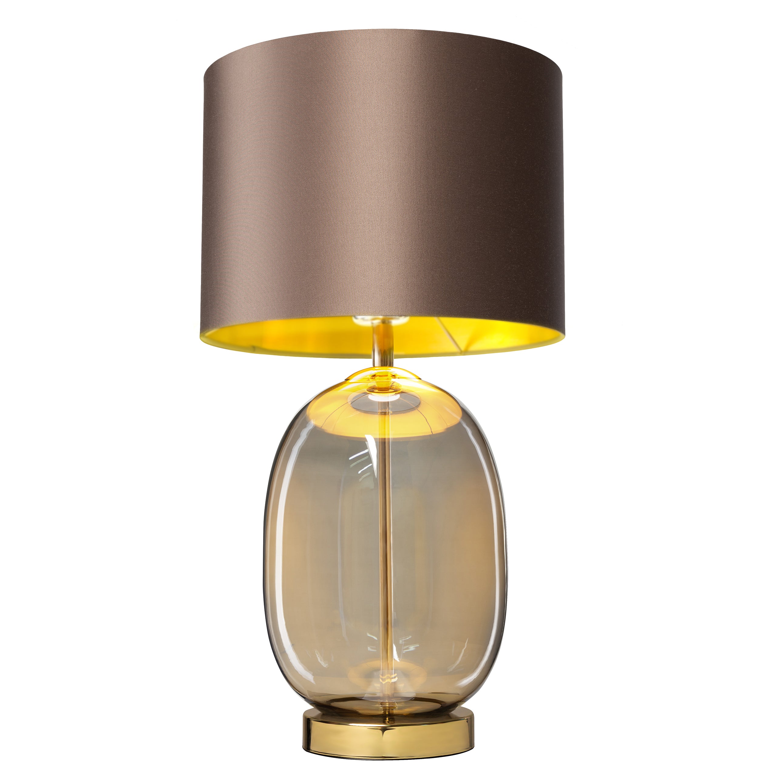SALVADOR table lamp with smoked glass, brown shade, and gold finish