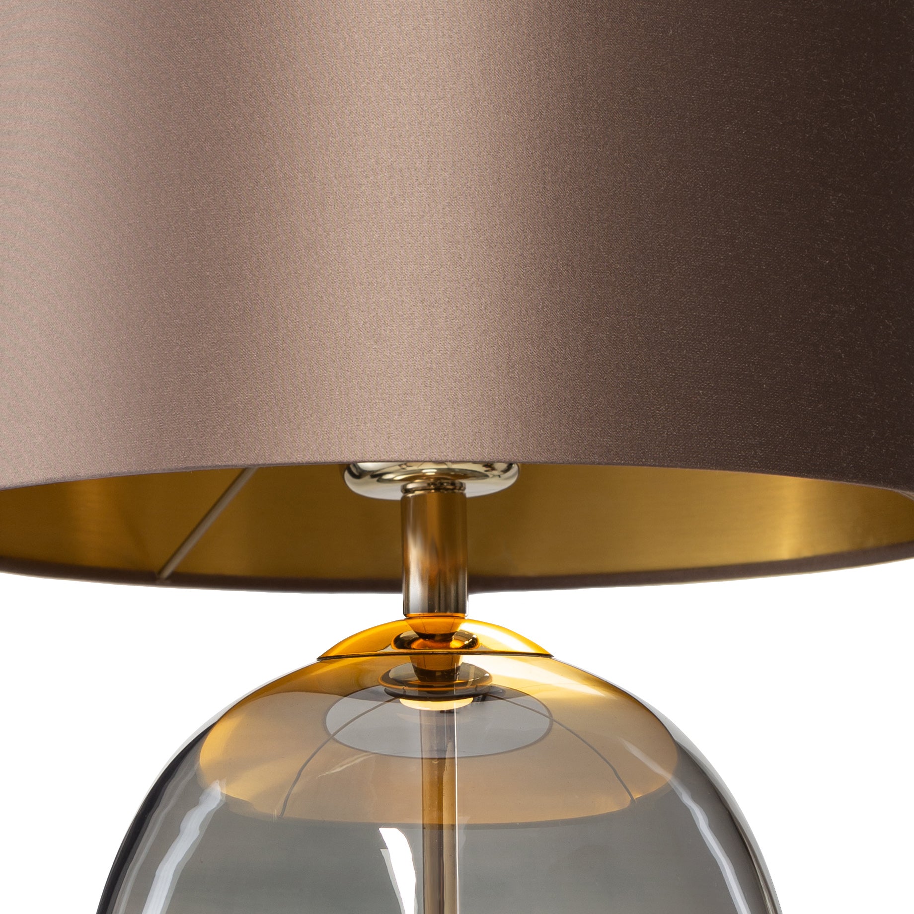 SALVADOR table lamp with smoked glass, brown shade, and gold finish