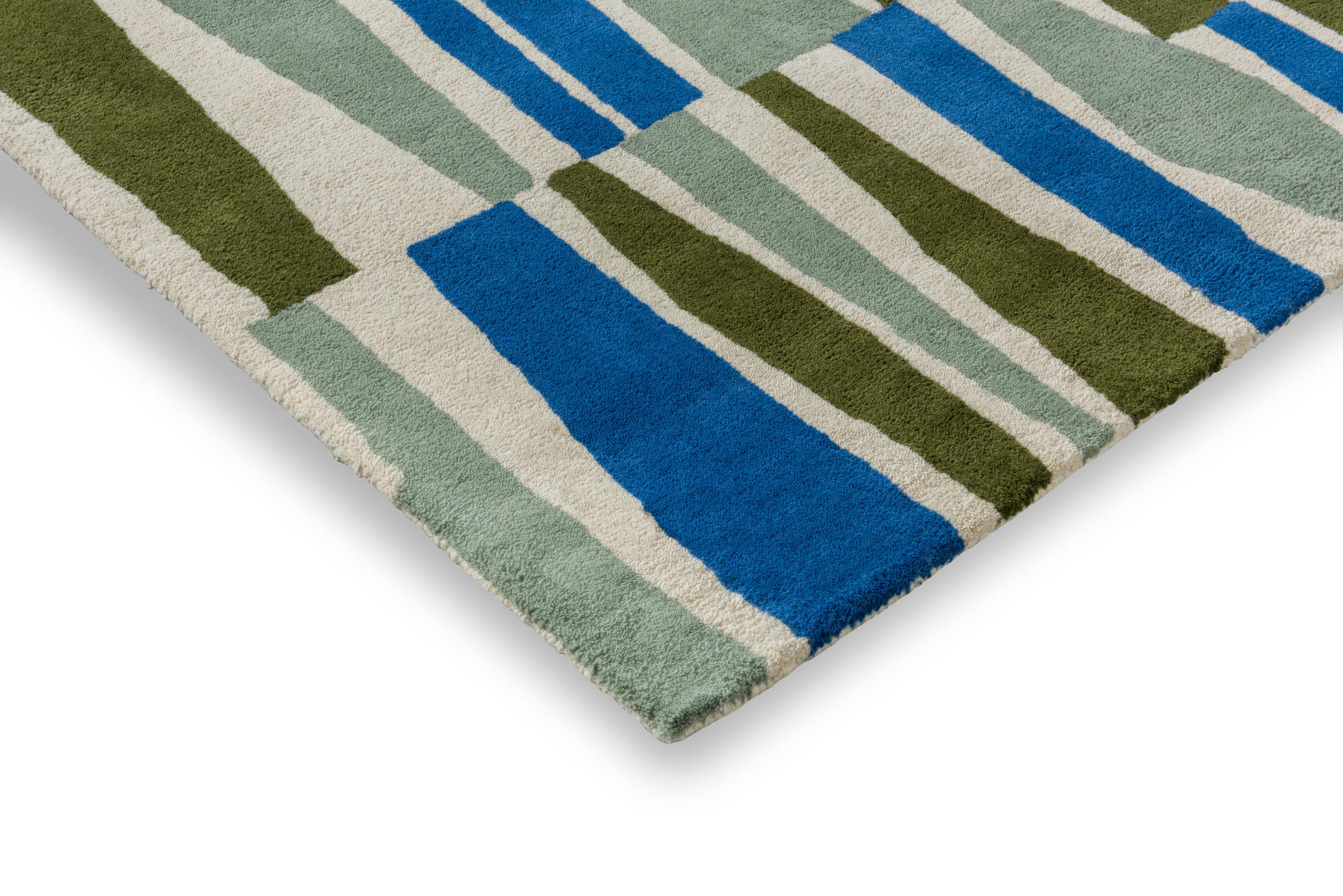 SAKU OLIVE rug in olive green with blue