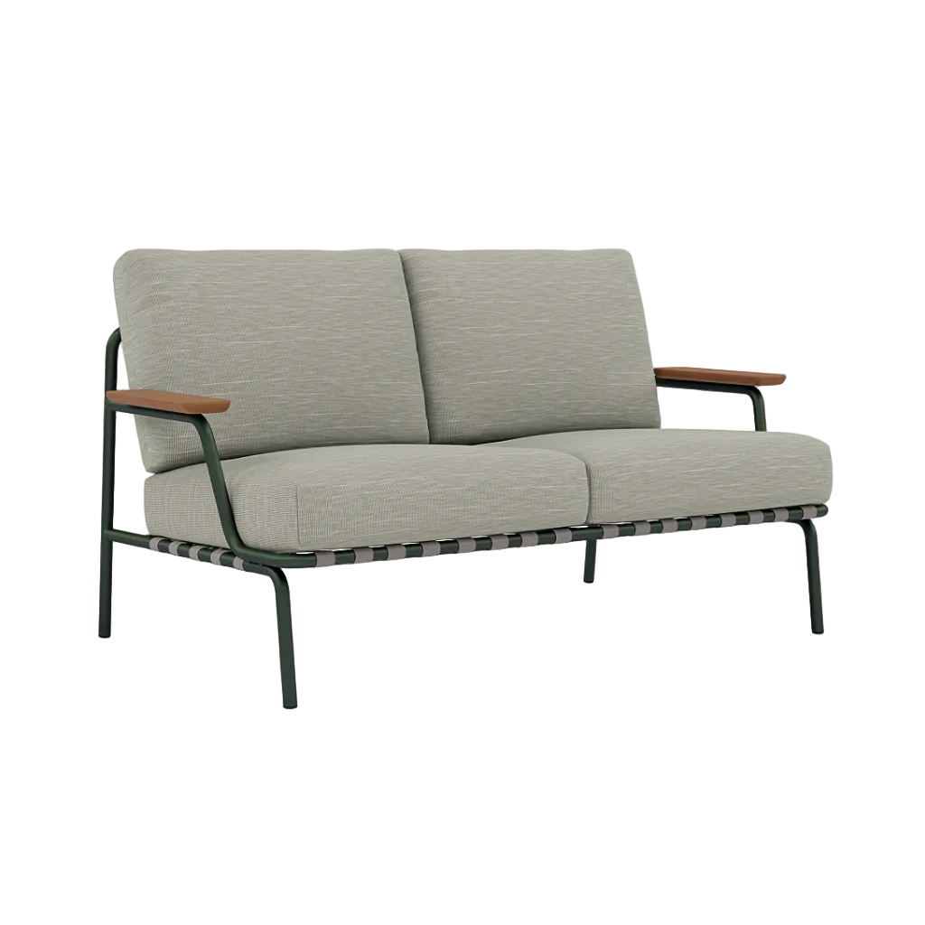 Outdoor 2-seater sofa with armrests SETTLE gray with green base [Amelia]