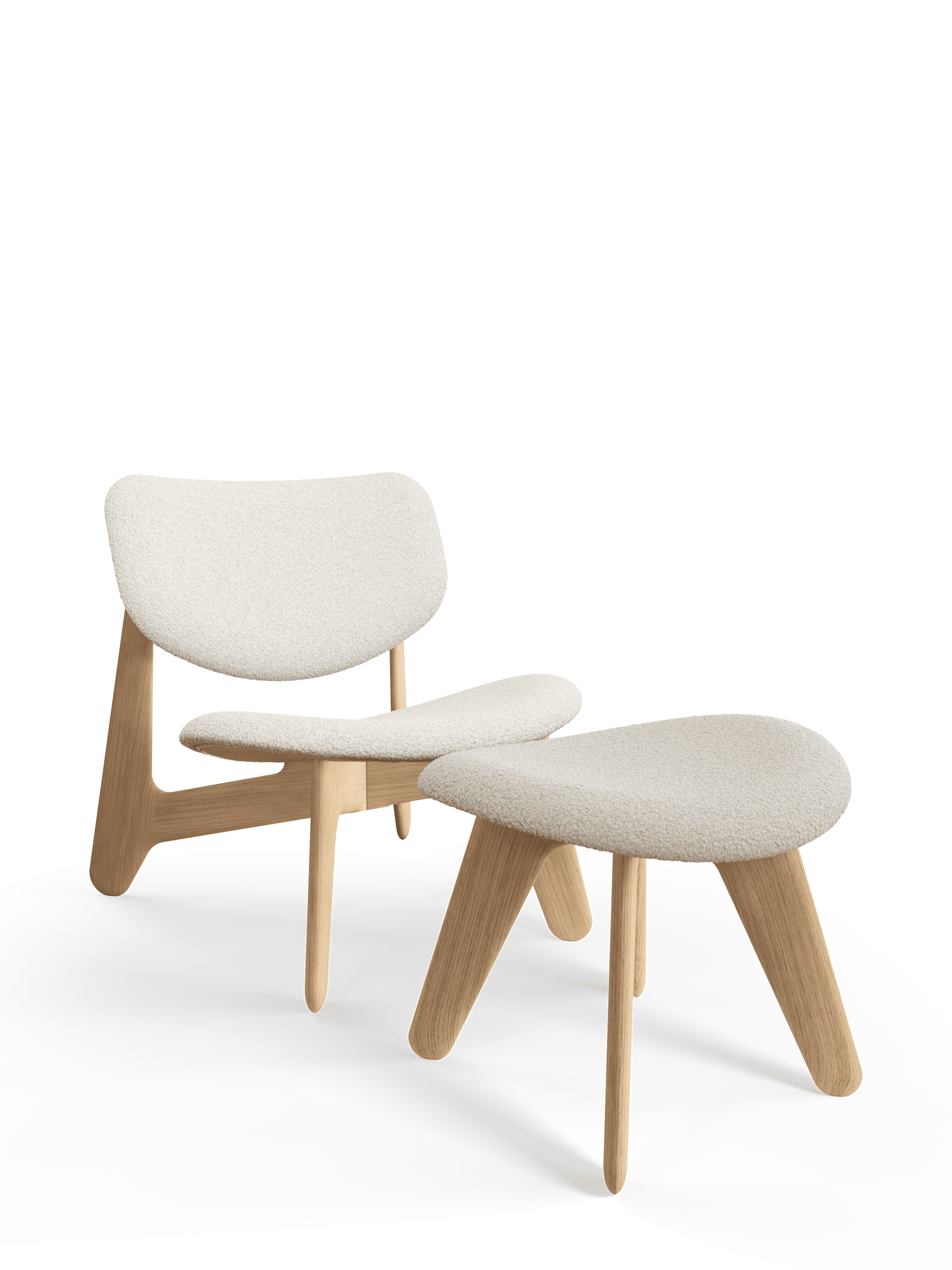 Podnóżek SLAB beżowy boucle z dębową podstawą