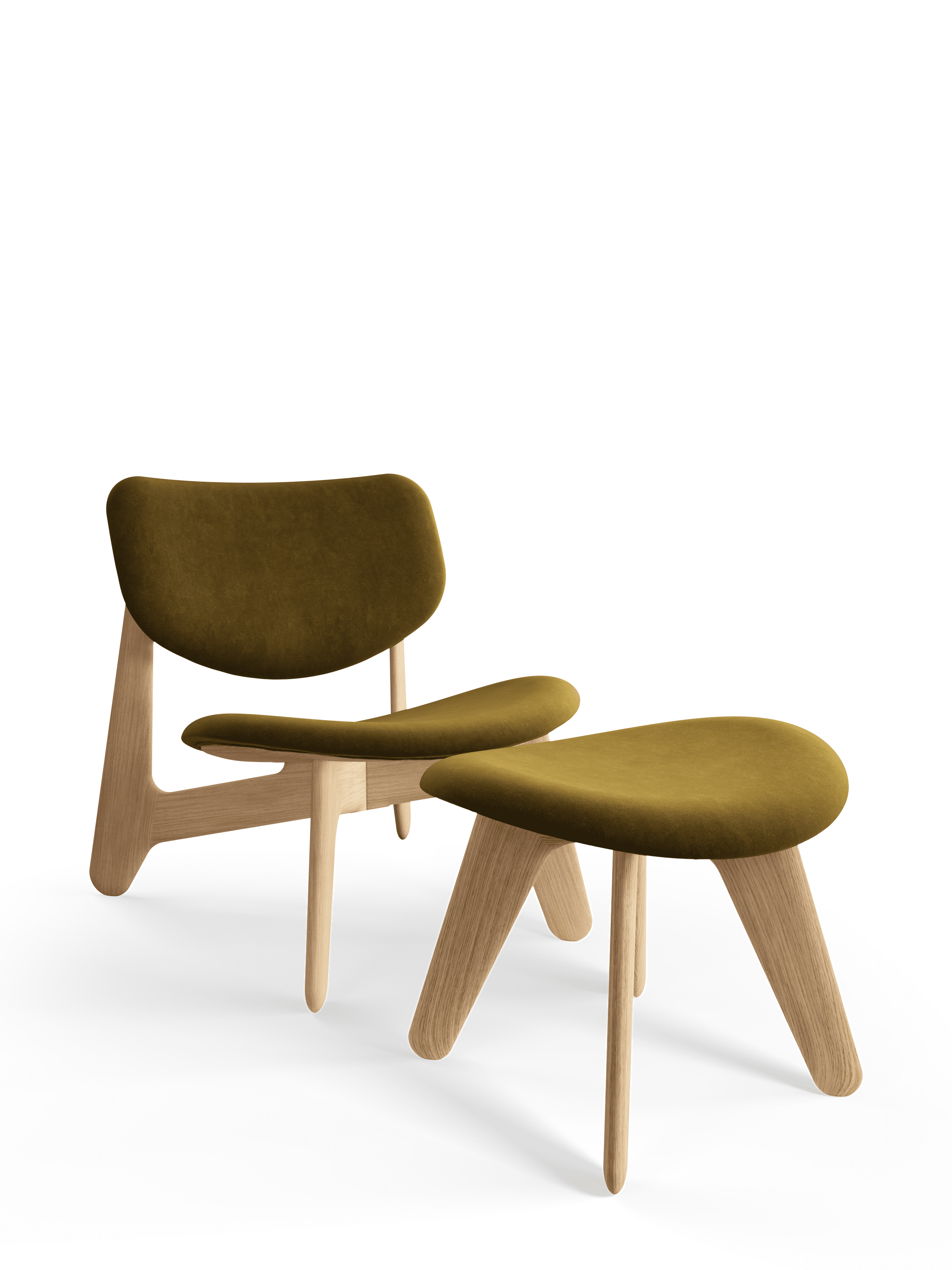 Křeslo SLAB khaki s dubovým podstavcem