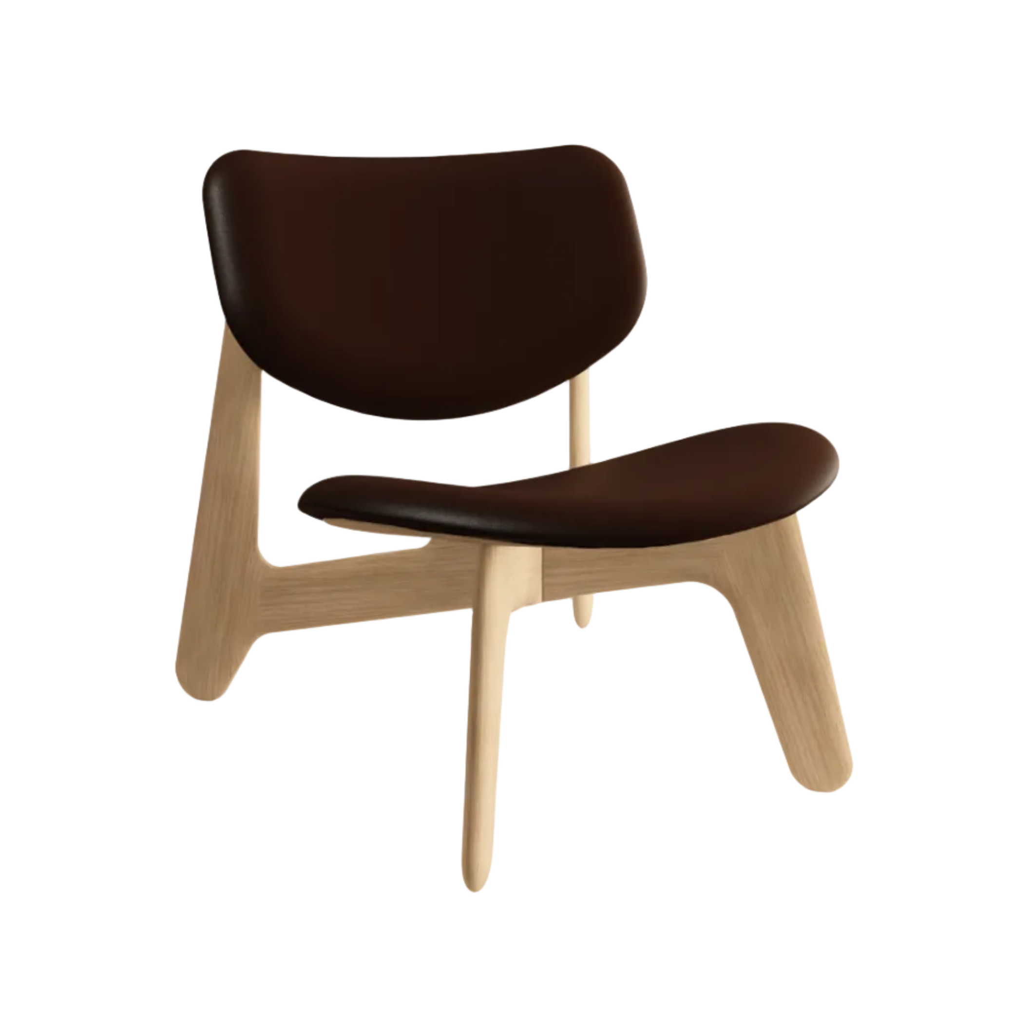 SLAB Armchair in Brown Leather with Oak Base