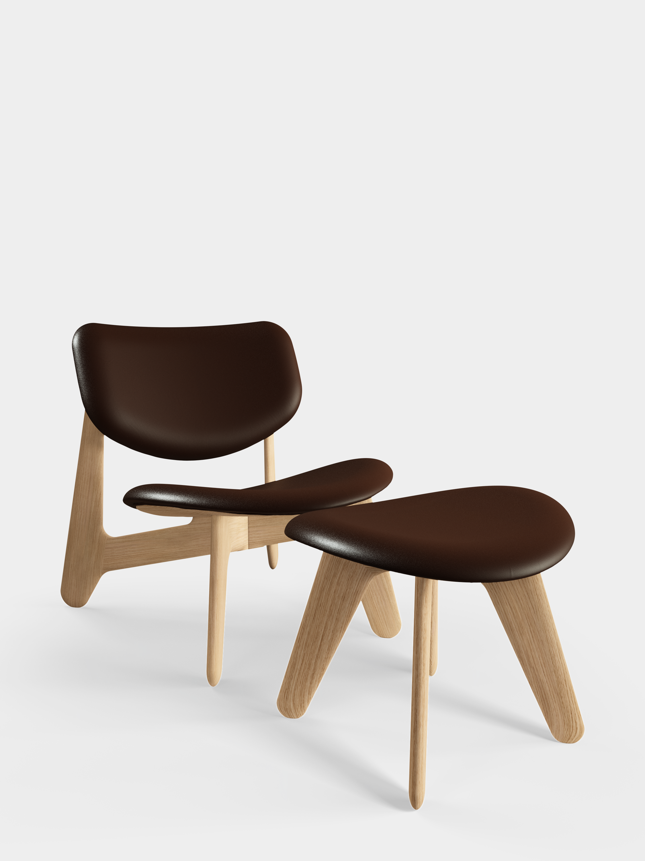 SLAB Armchair in Brown Leather with Oak Base