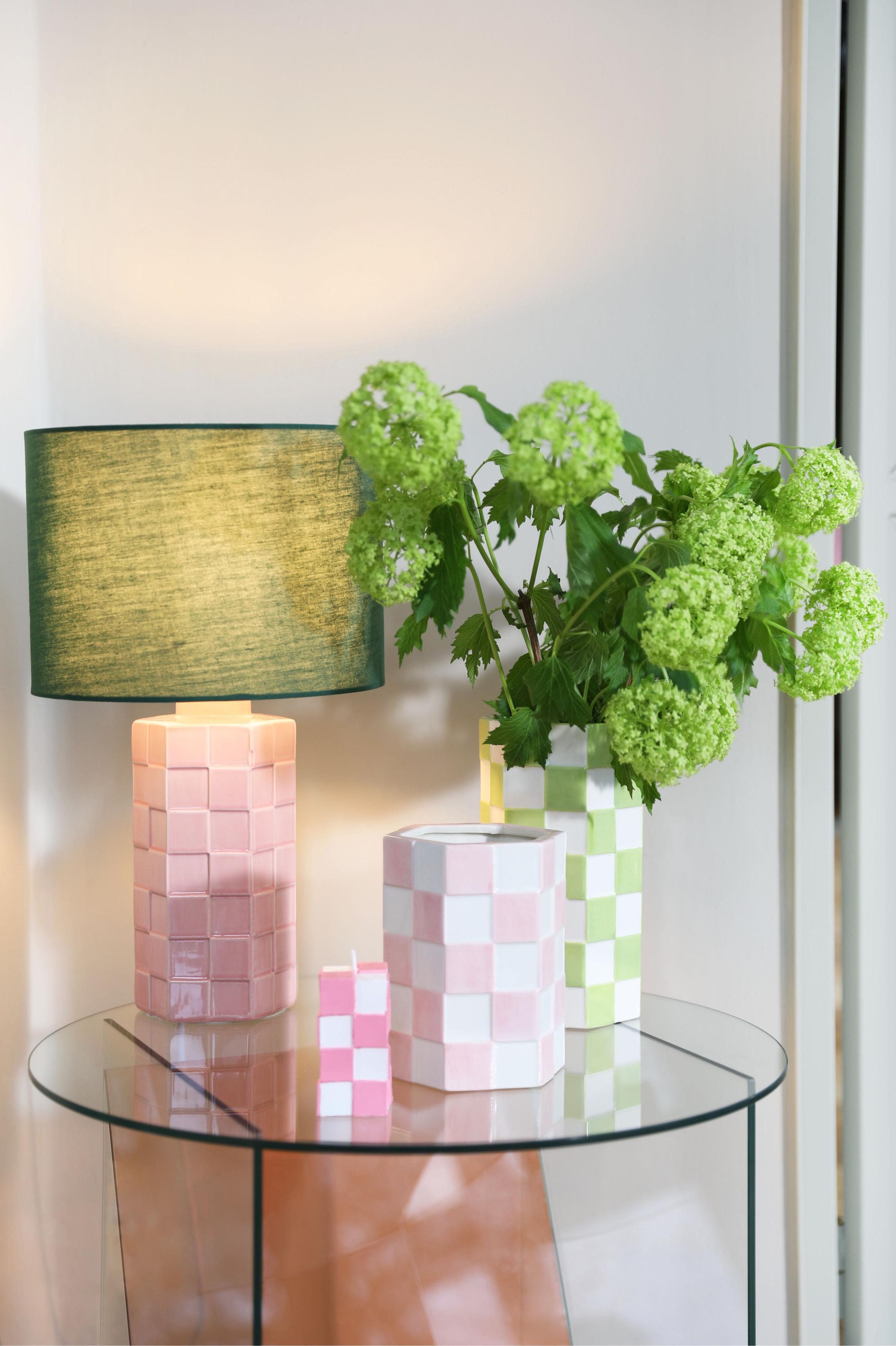 CHECK table lamp pink with green shade