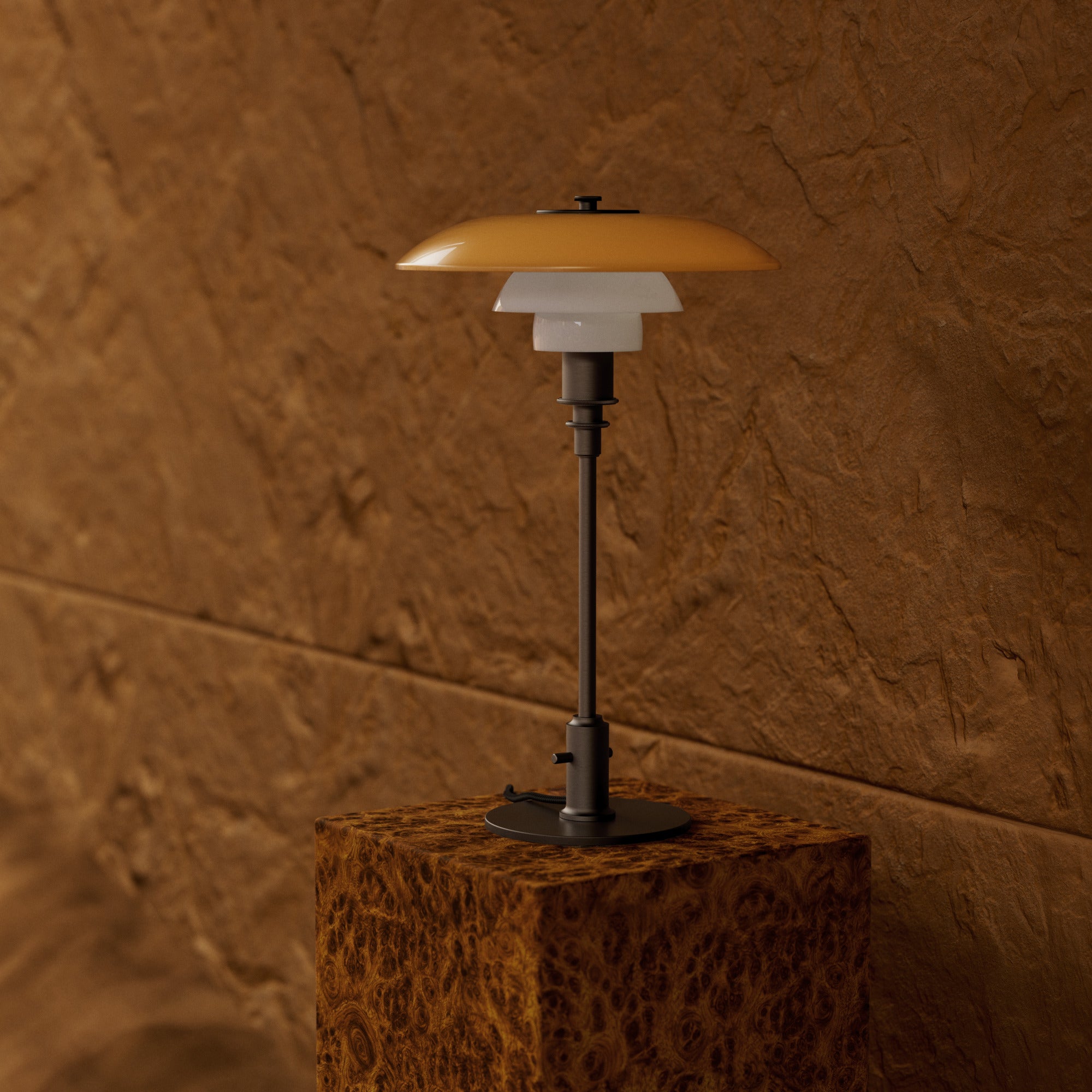 Stolní lampa PH 3/2 - edice století bílá s oranžovou a hnědým podstavcem
