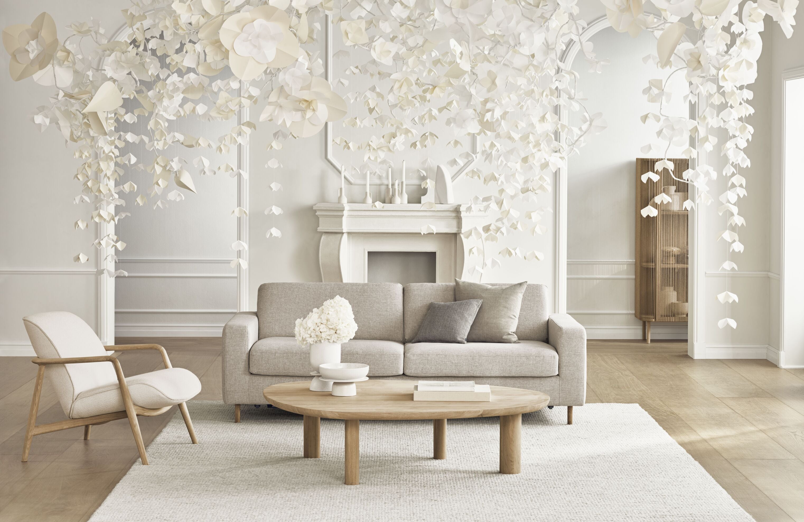 Rozkládací pohovka 3-osobová SCANDINAVIA s podstavou z dubového dřeva