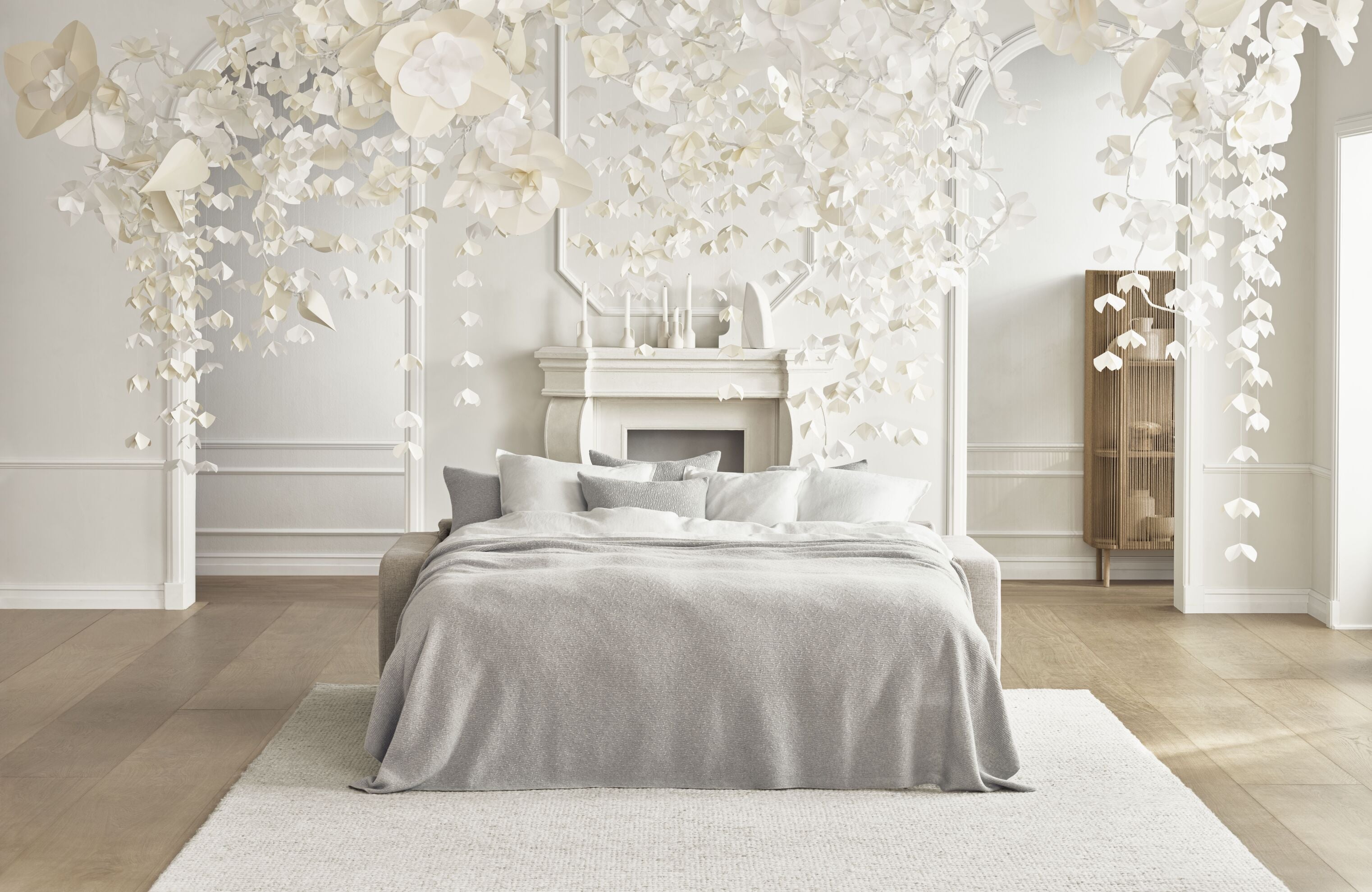 Rozkládací pohovka pro 3 osoby SCANDINAVIA s podstavou z černého dubového dřeva