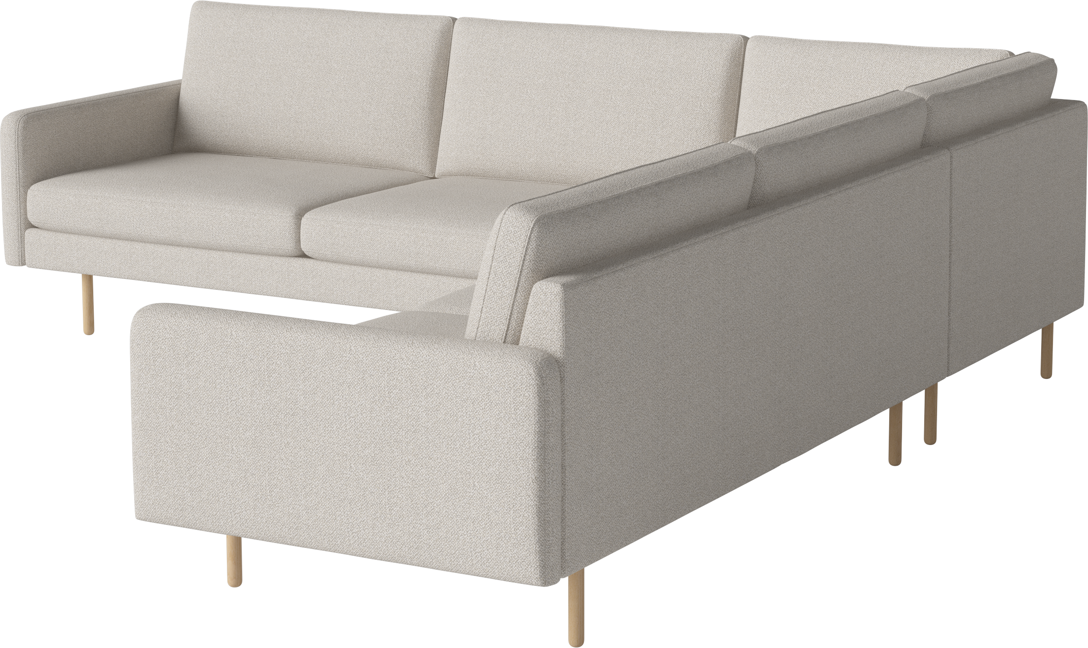 Symetrický rohový gauč SCANDINAVIA REMIX s dubovým podstavcem