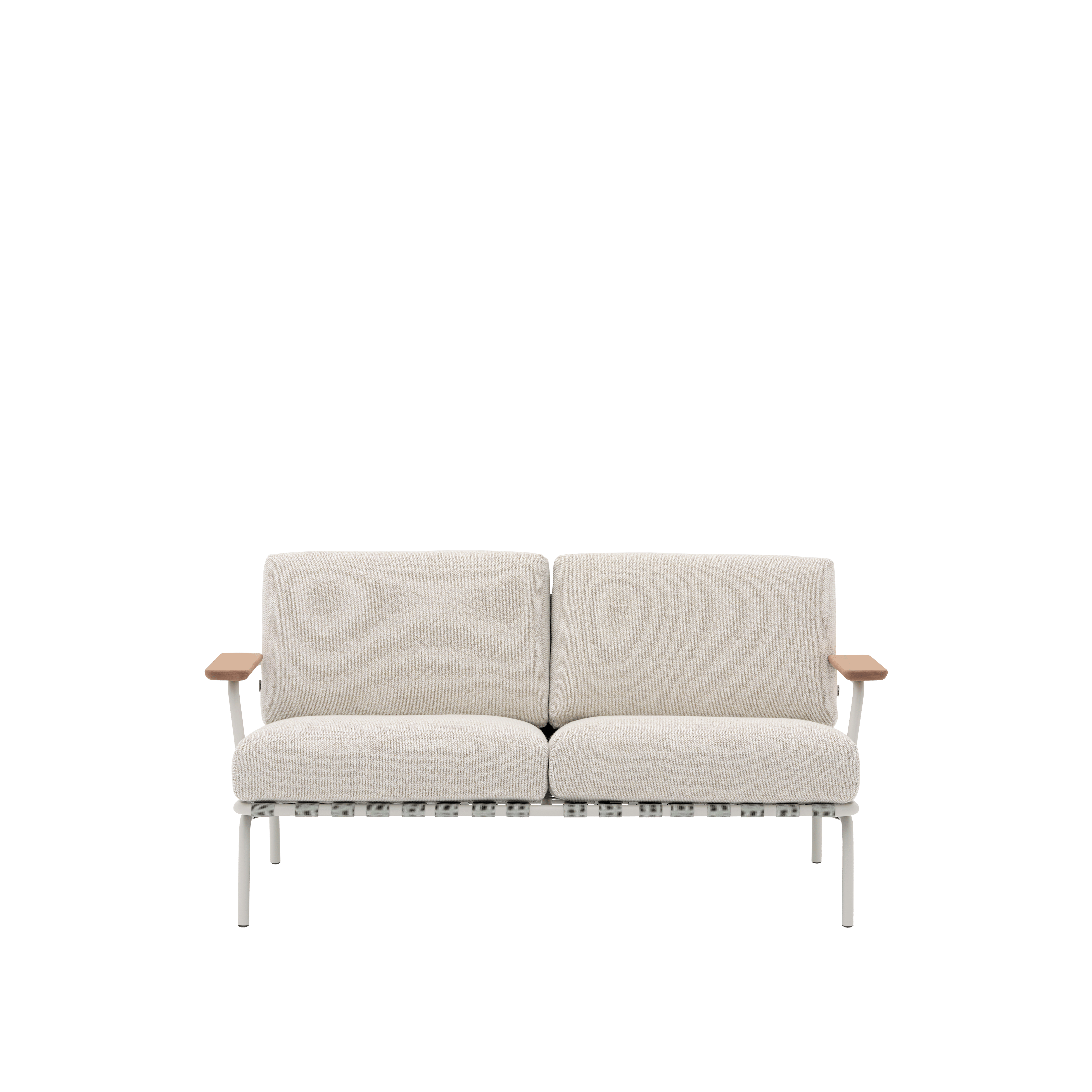 Sofa s vnějšími opěrkami pro 2 osoby SETTLE světle šedá se šedým podstavcem