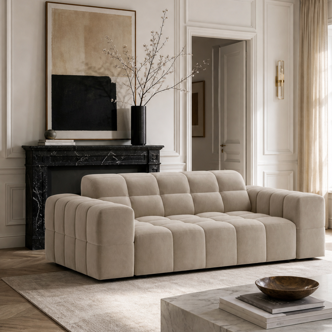 Sofa z jemného sametu pro 2 osoby JENNIFER tmavě béžová