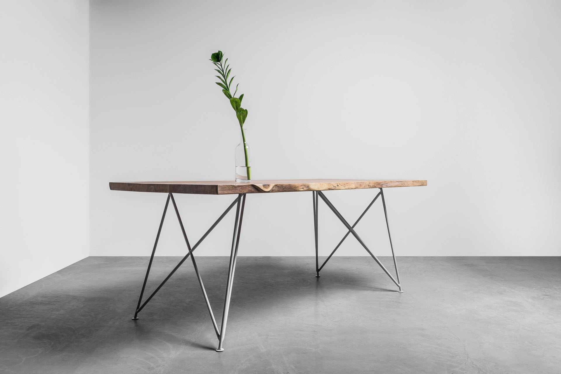 CLAIRE Table with Brushed Oak Top and Steel Base