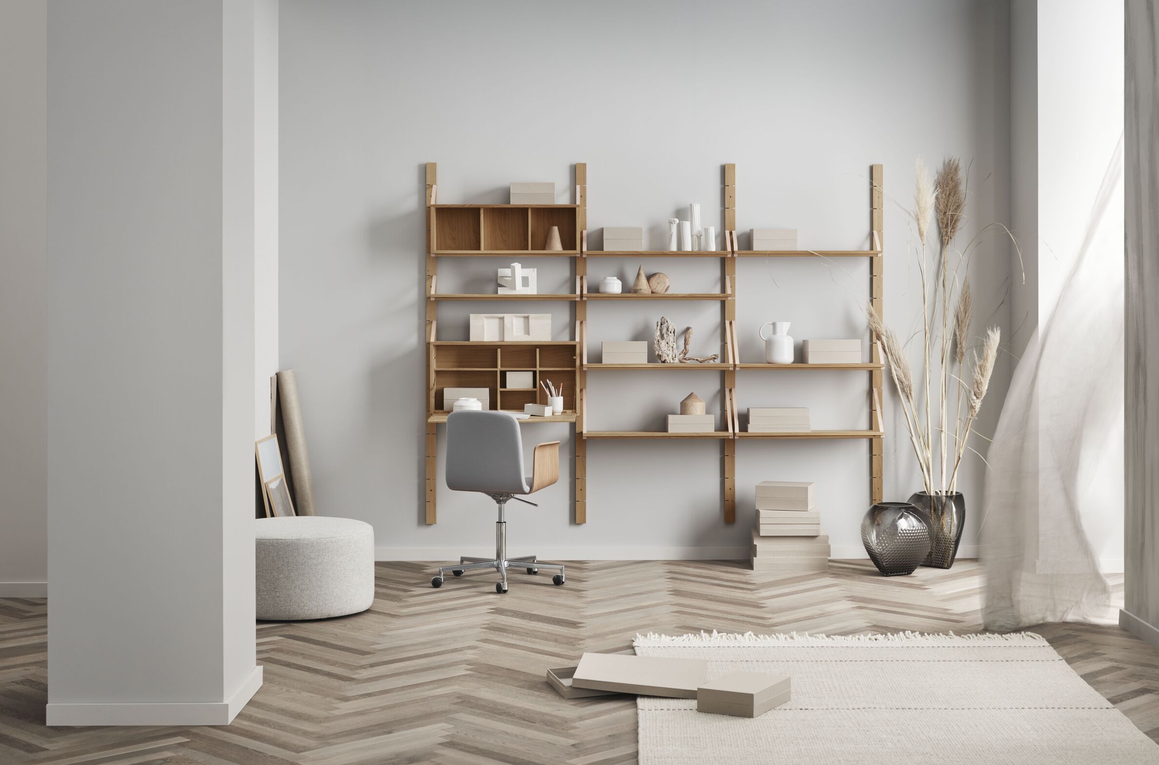 Polička STRAP - jednotlivý modul bělené dubové dřevo