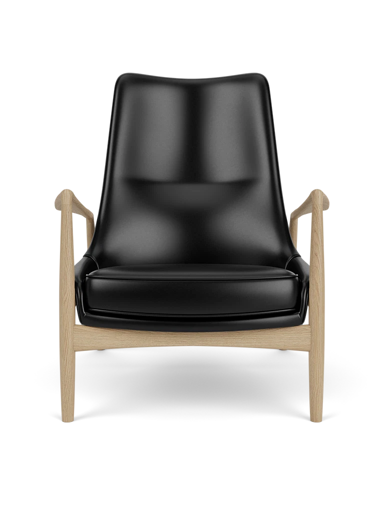 THE SEAL high-back armchair black leather with oak base