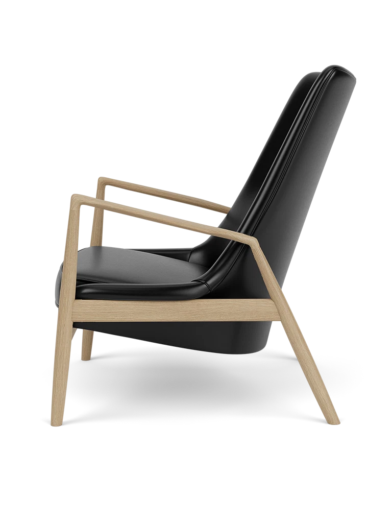 THE SEAL high-back armchair black leather with oak base