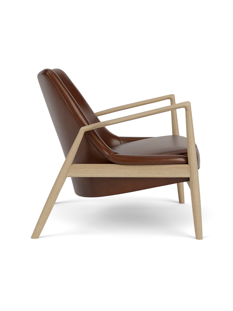 THE SEAL armchair brown leather with oak base