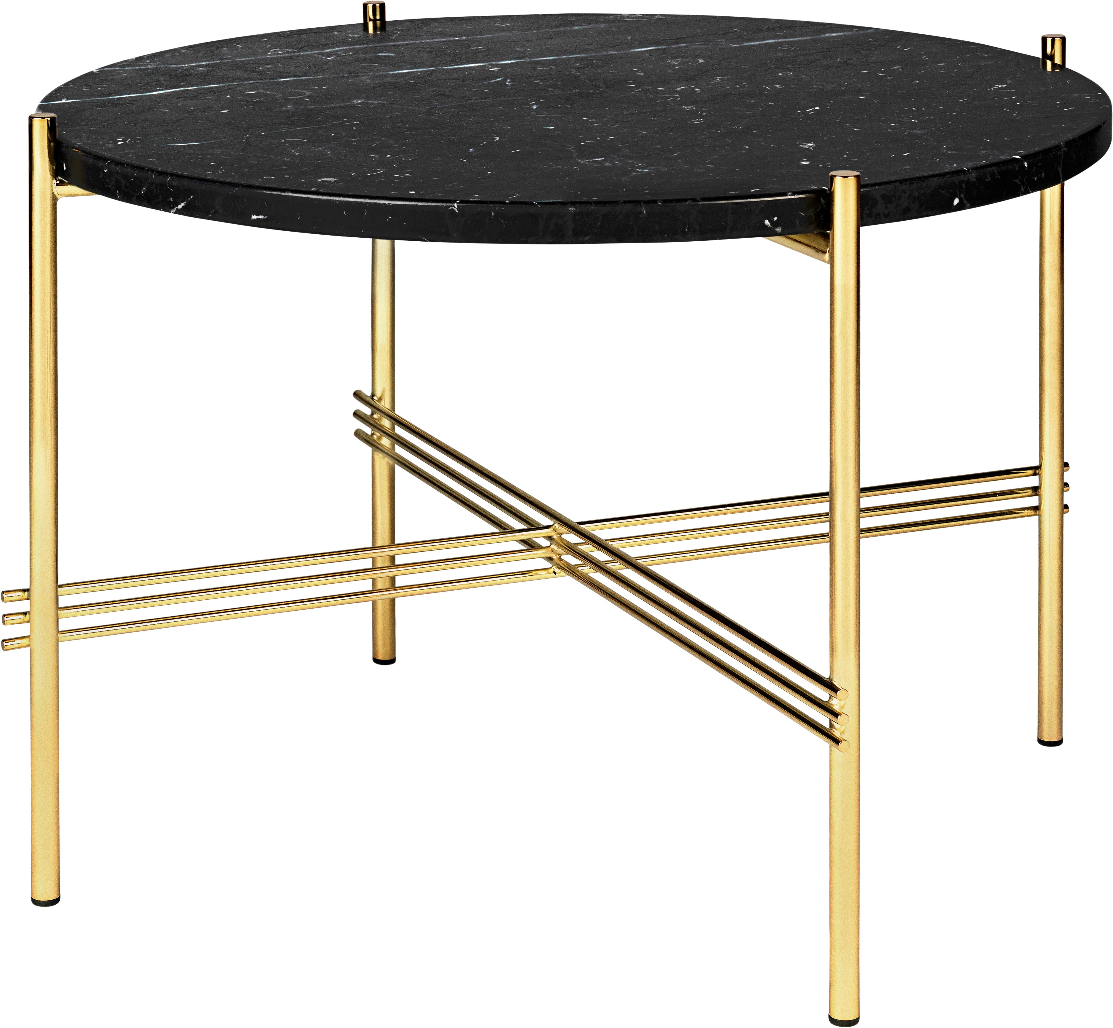 Round coffee table TS black marble with a gold base