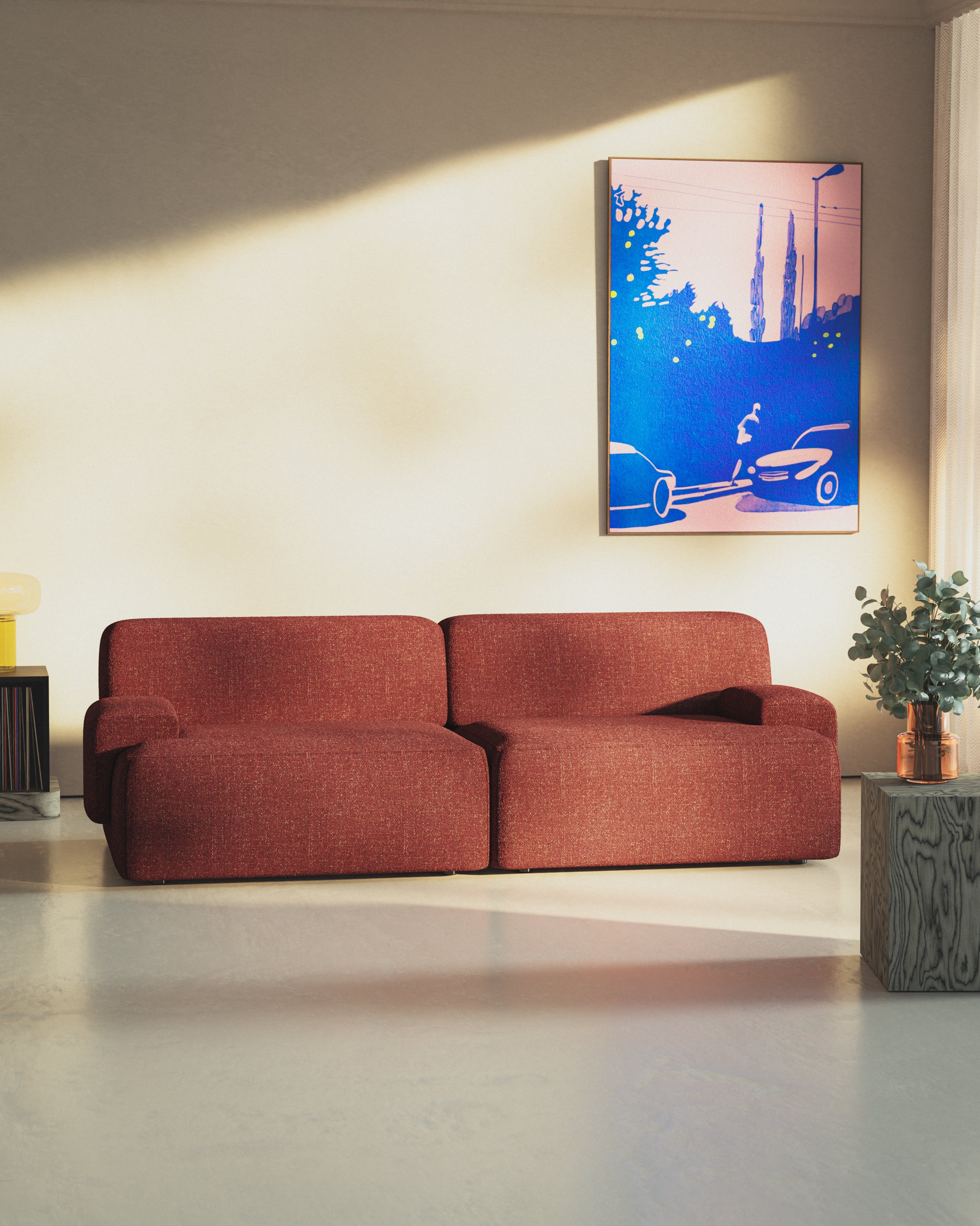 Modulární pohovka pro 2 osoby UMI kaštanově červená