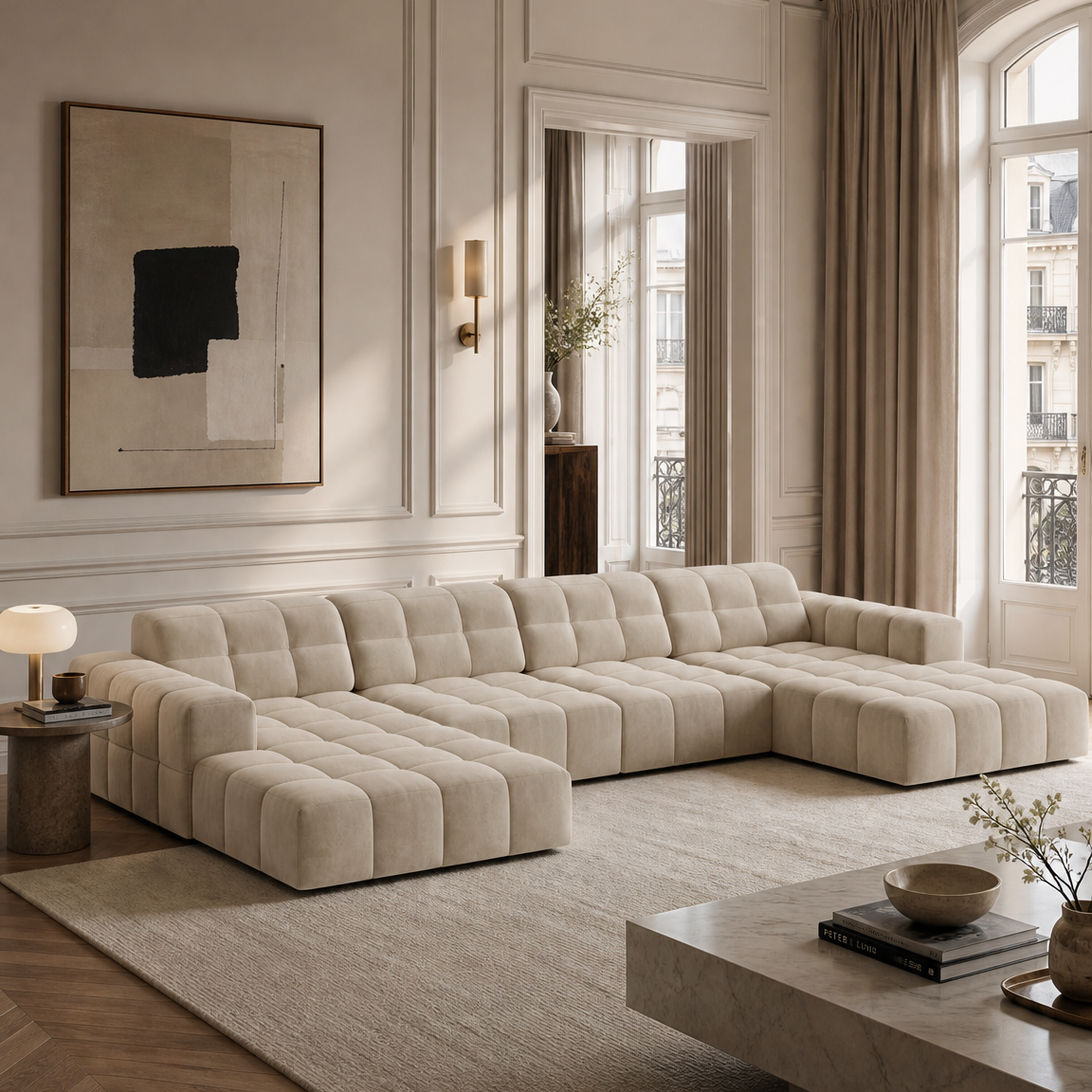 Panoramatický rohový gauč vlevo JENNIFER granátový šenil