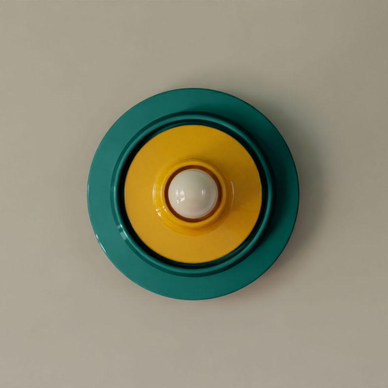 Petrol green ceramic wall lamp VOILÀ with yellow