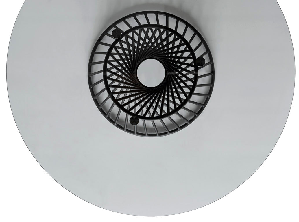 Kulatý stůl VORTEX se skleněnou kouřovou deskou a černým podstavcem