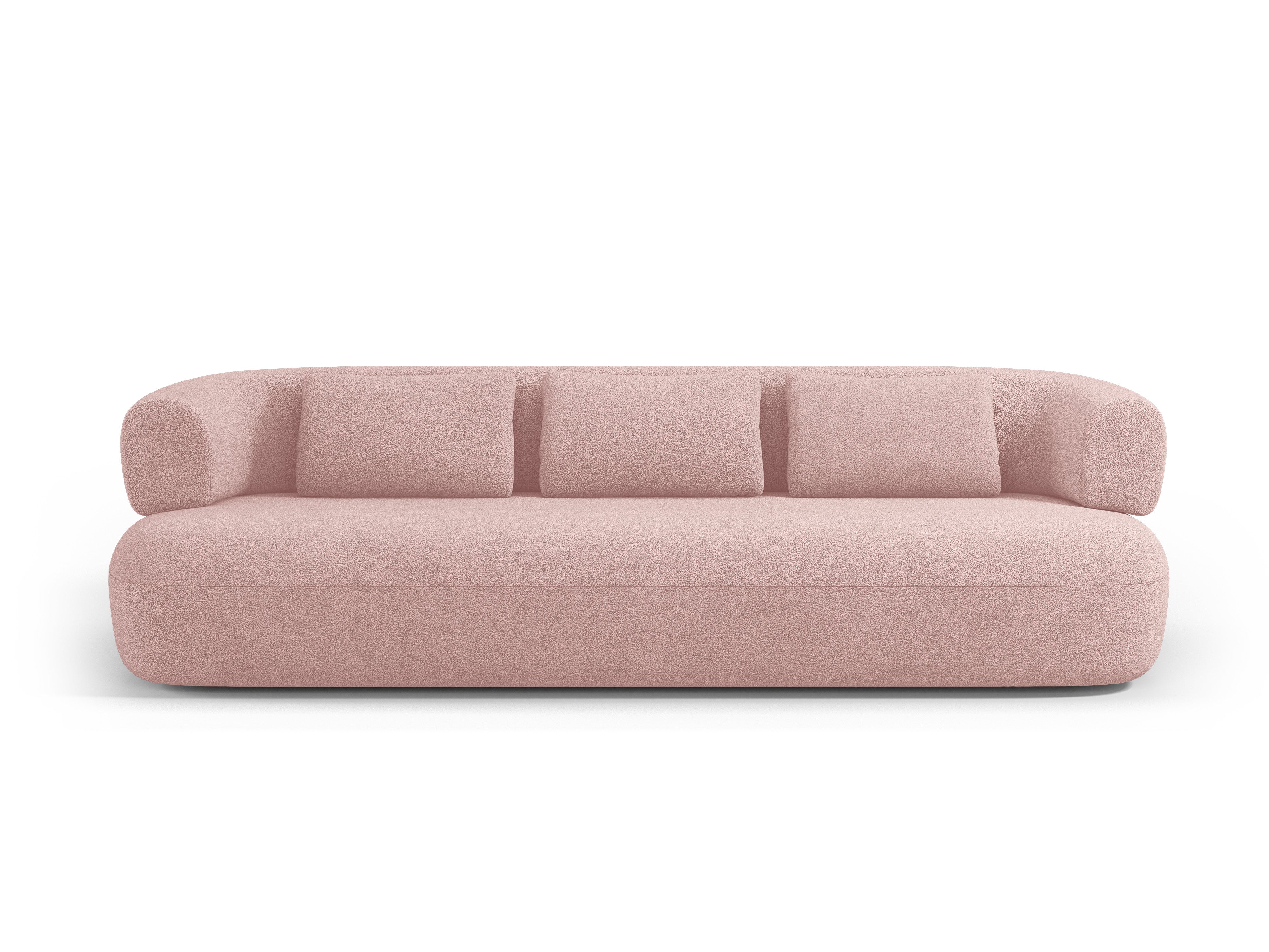 Sofa pro 3-4 osoby ALDRIN v pudrově růžovém bouclé.