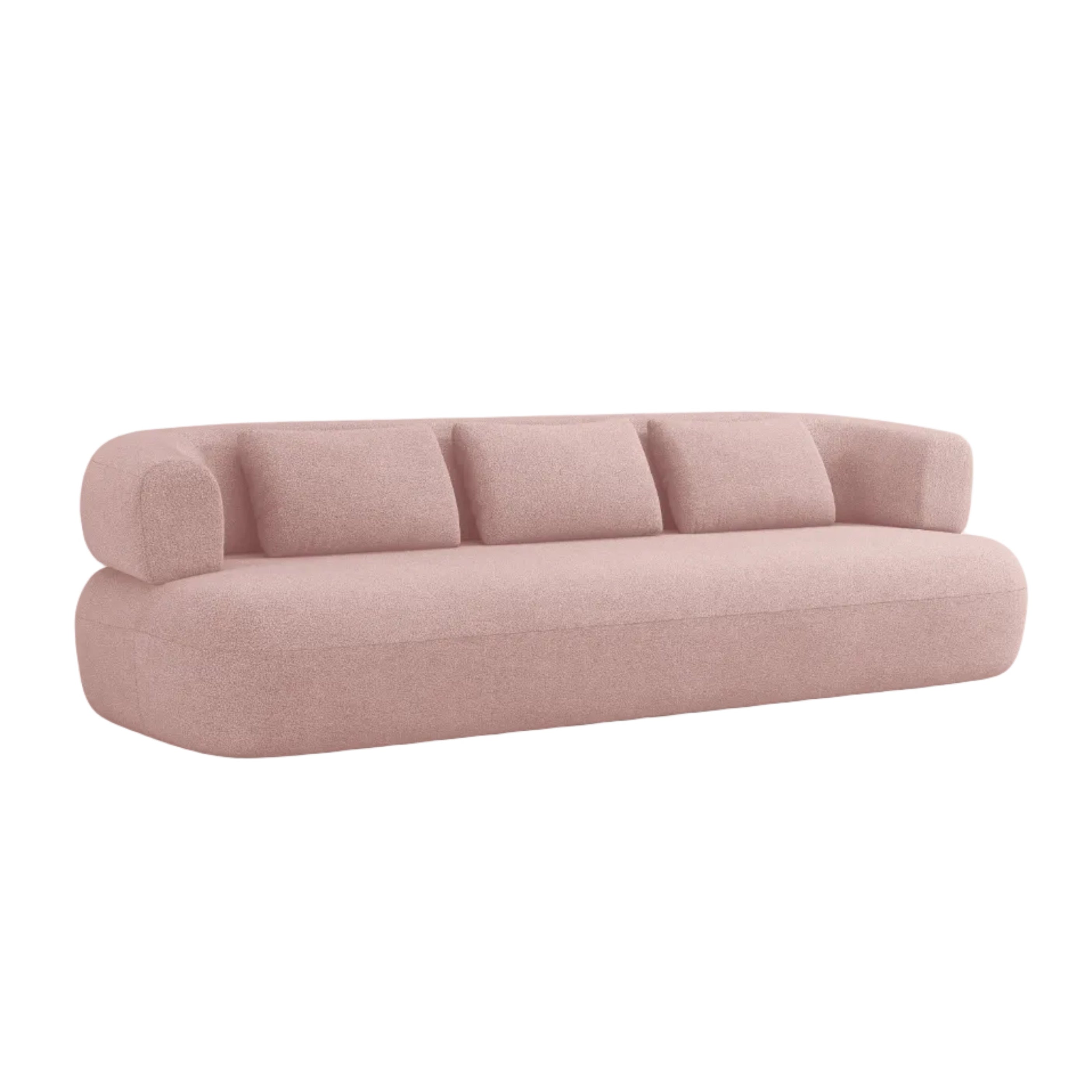 Sofa pro 3-4 osoby ALDRIN v pudrově růžovém bouclé.