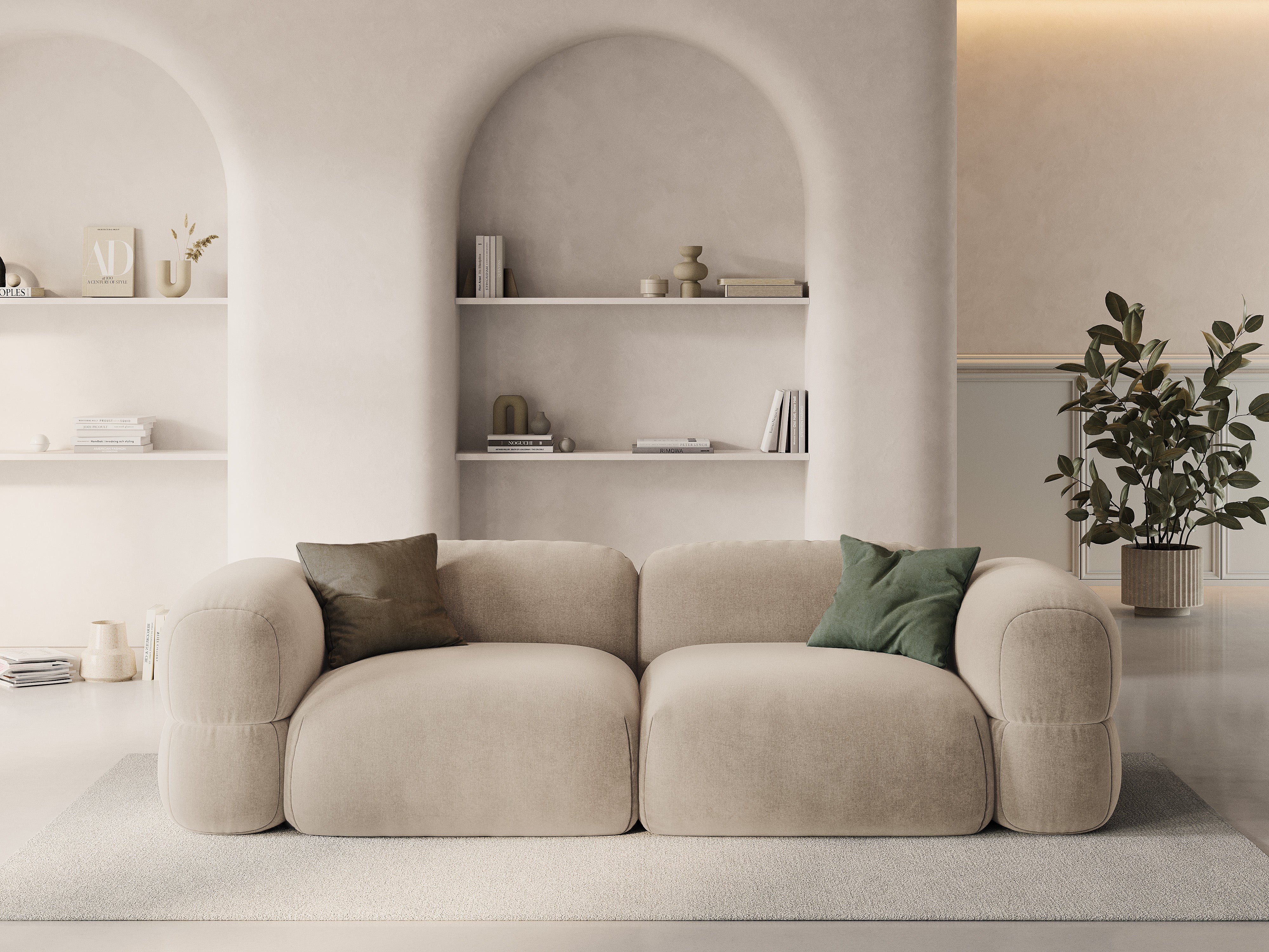 Velvet sofa for 4 people ROGER light beige