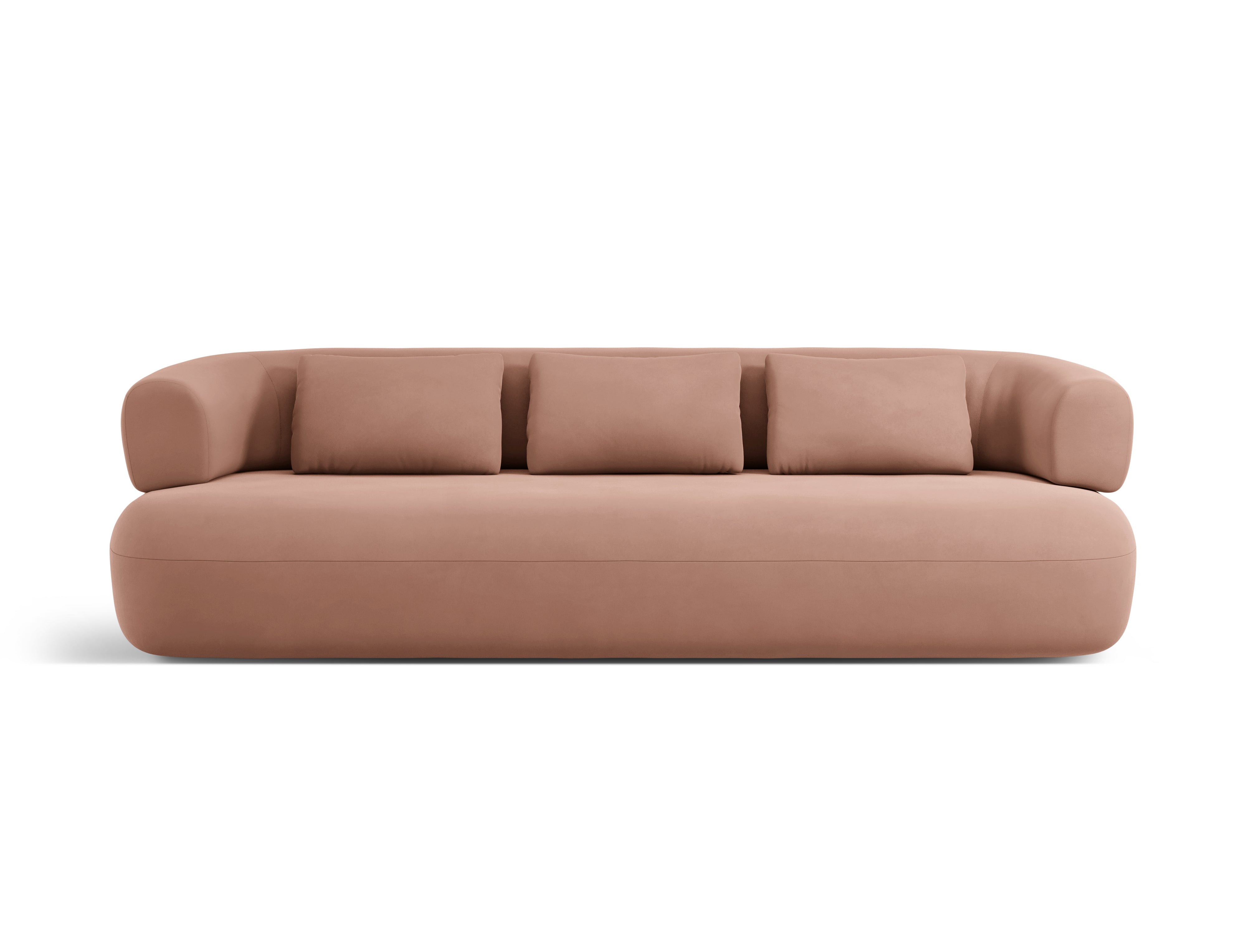 Sofa z aksamitného materiálu pro 4 osoby ALDRIN v růžové barvě