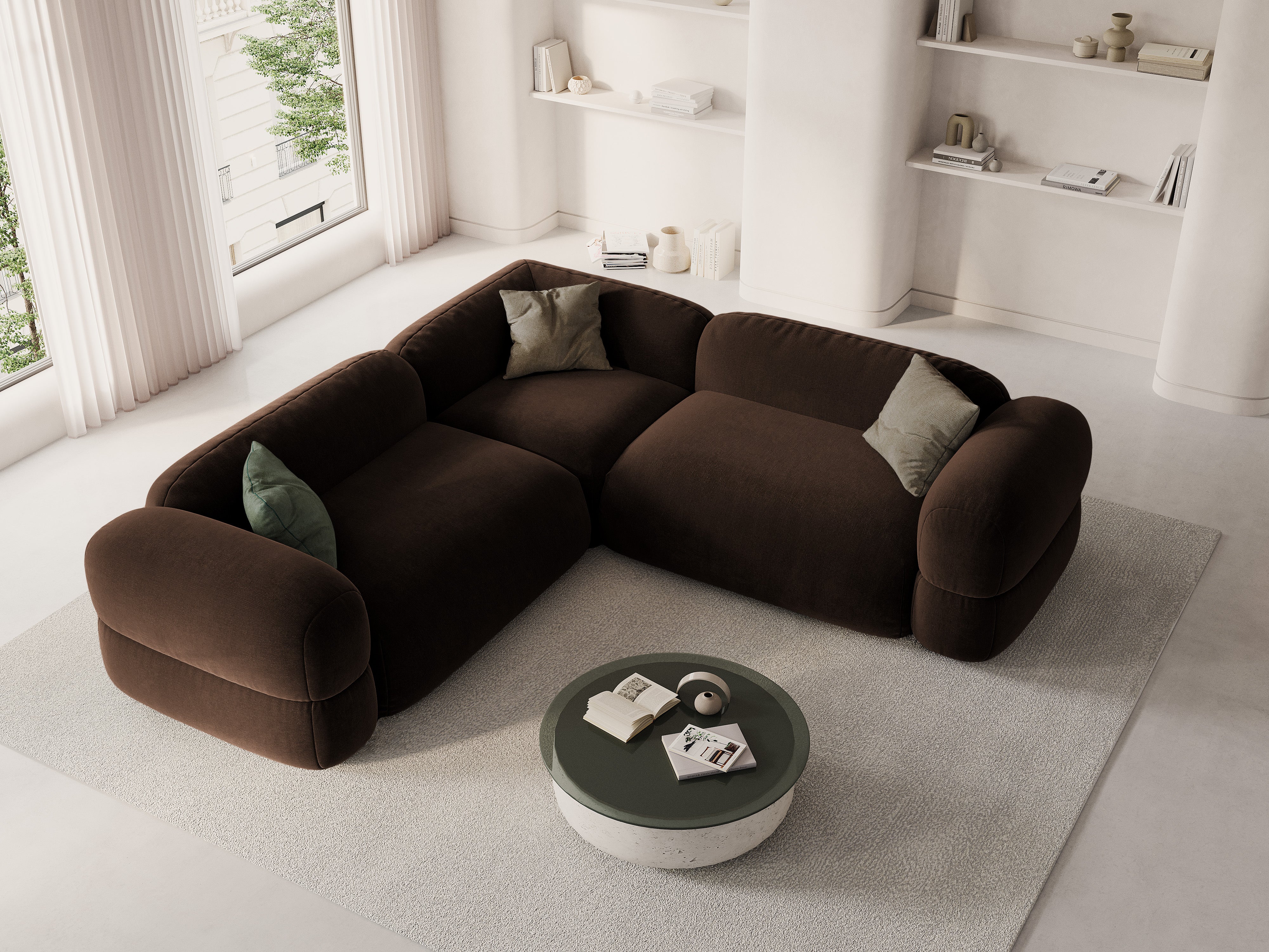 Symmetrical Velvet Corner Sofa ROGER Chocolate