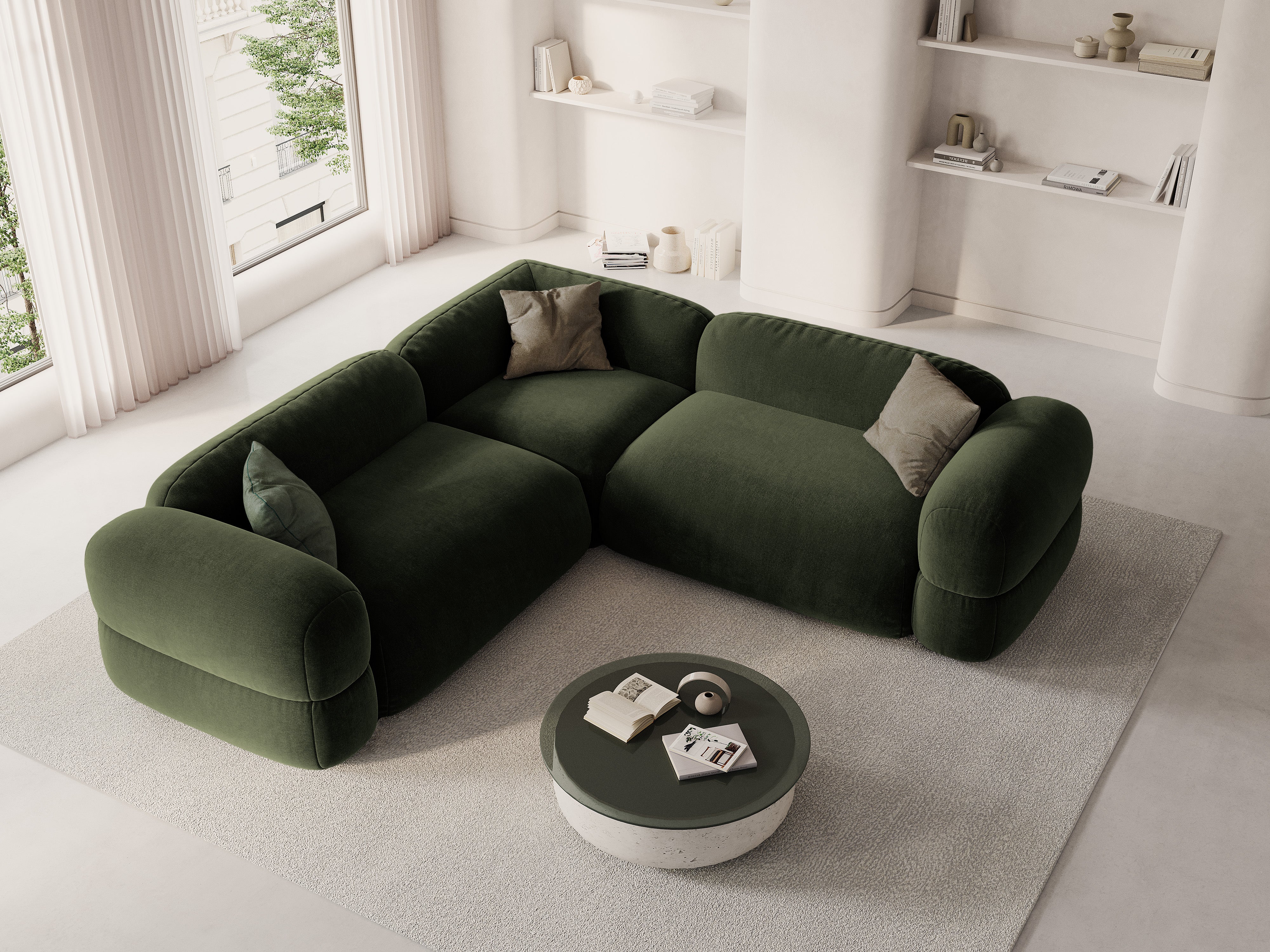 Symmetrical Velvet Corner Sofa ROGER Olive