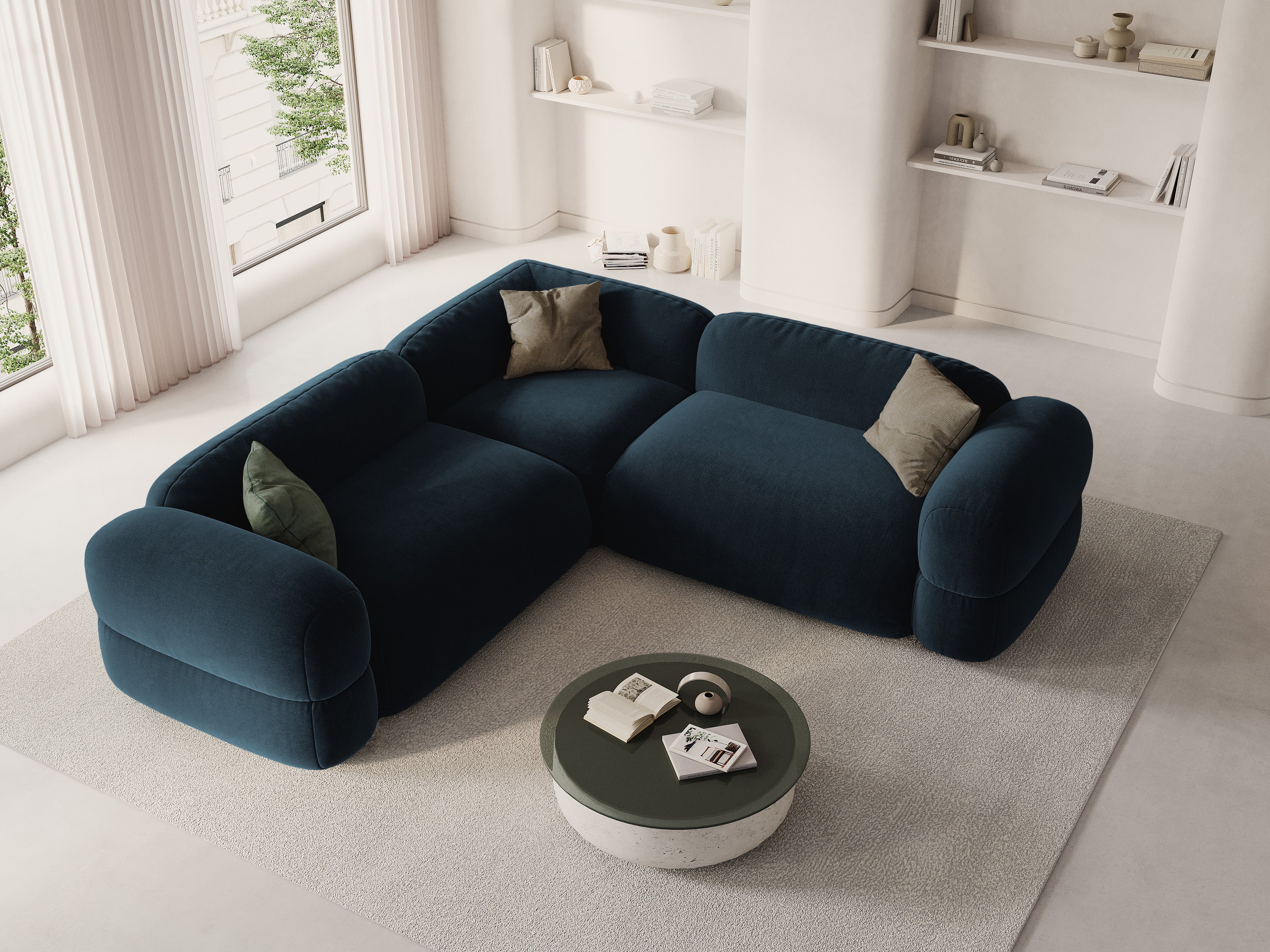 Symmetrical Velvet Corner Sofa ROGER Petrol Blue