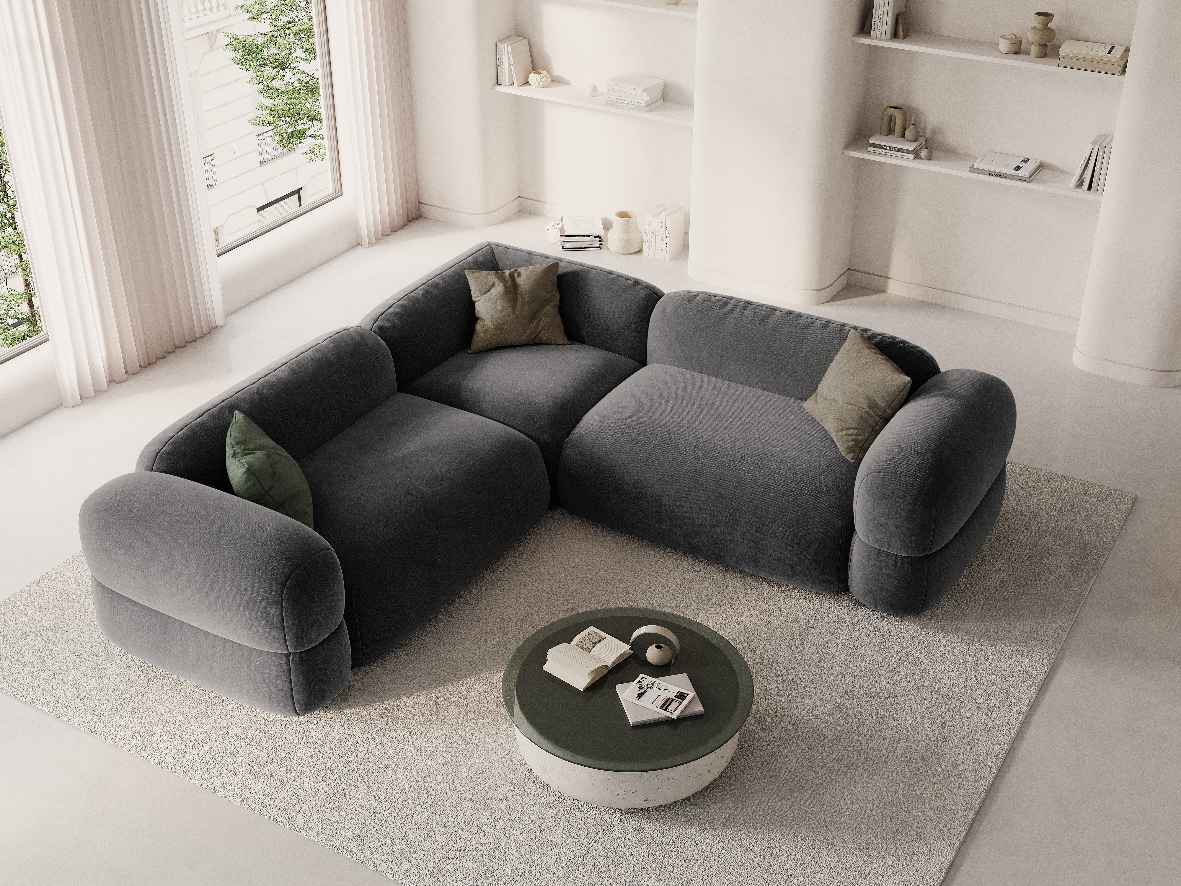 Symmetrical Velvet Corner Sofa ROGER Gray