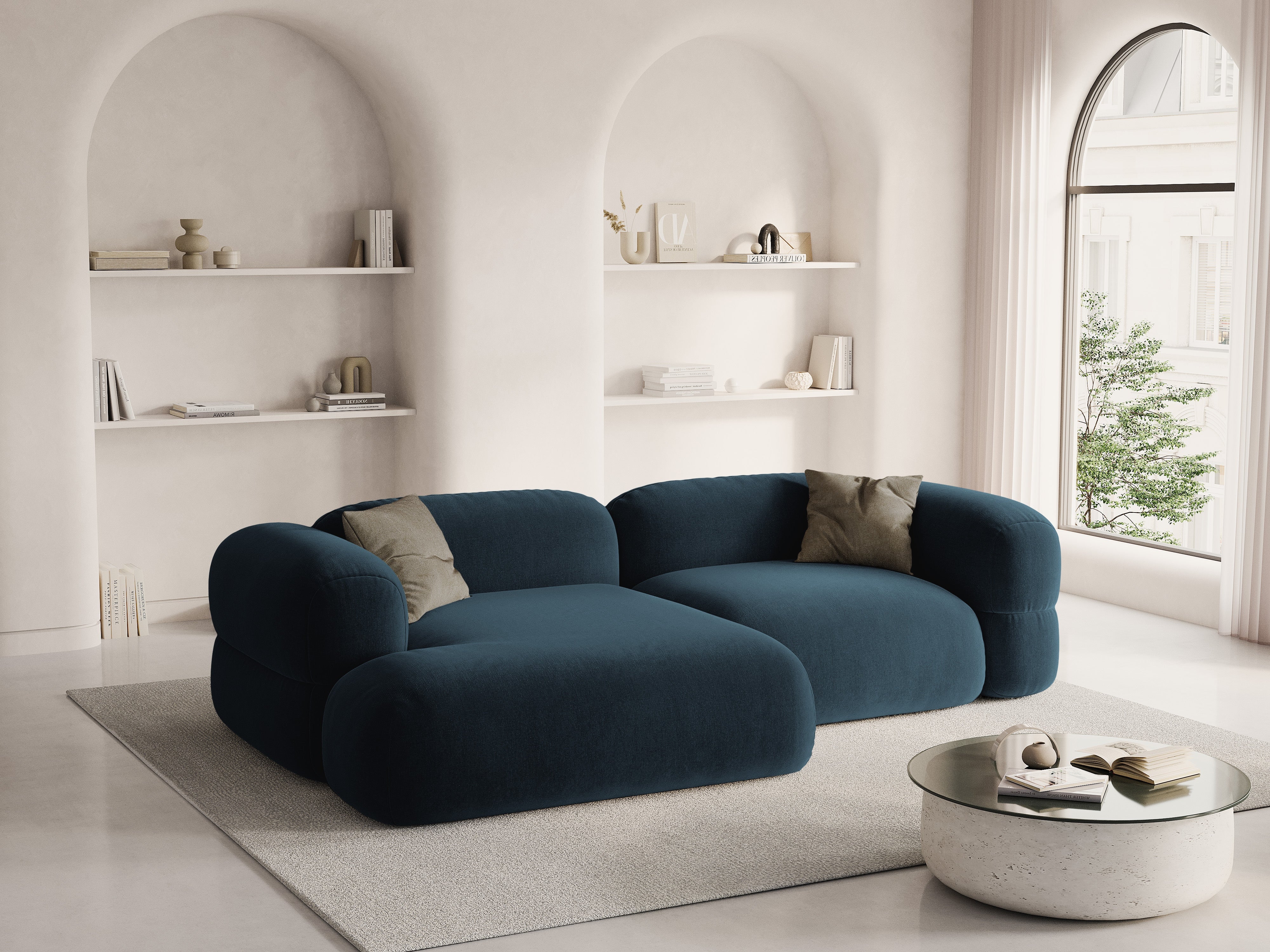 Left-facing velvet corner sofa ROGER petrol blue