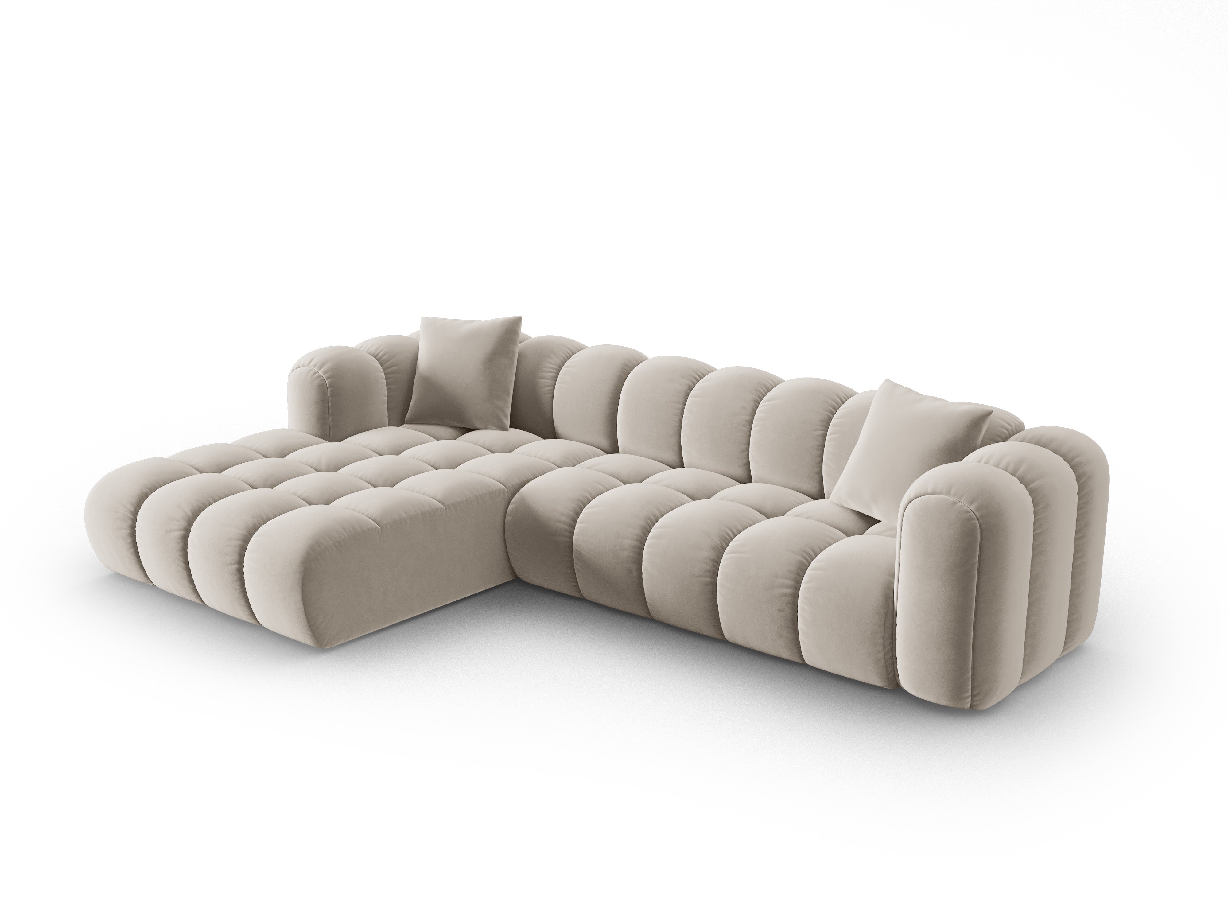 Velvet corner sofa for 4 people, left-sided ASTRO ecru