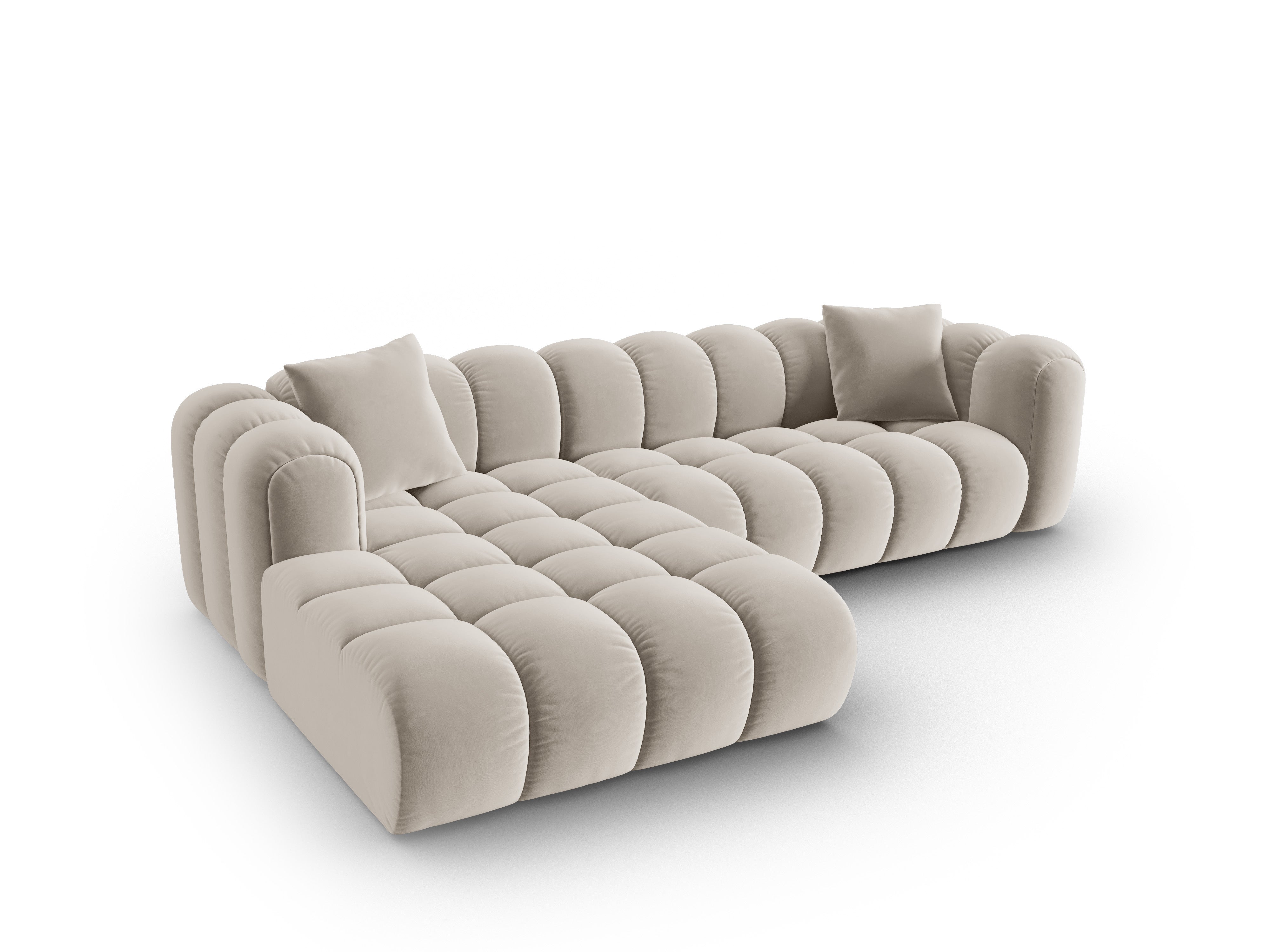 Velvet corner sofa for 4 people, left-sided ASTRO ecru