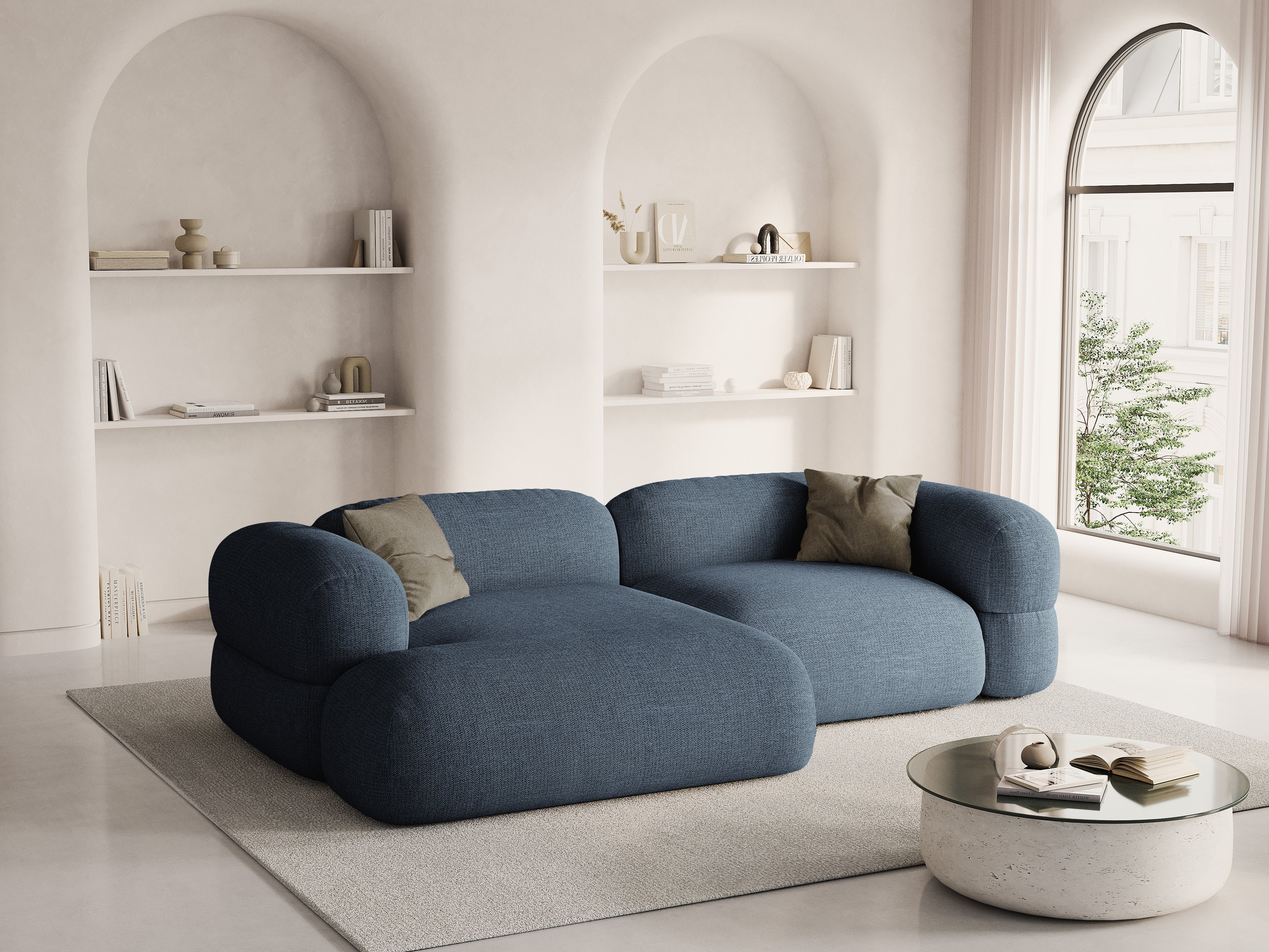 Left-sided corner sofa ROGER dark blue chenille