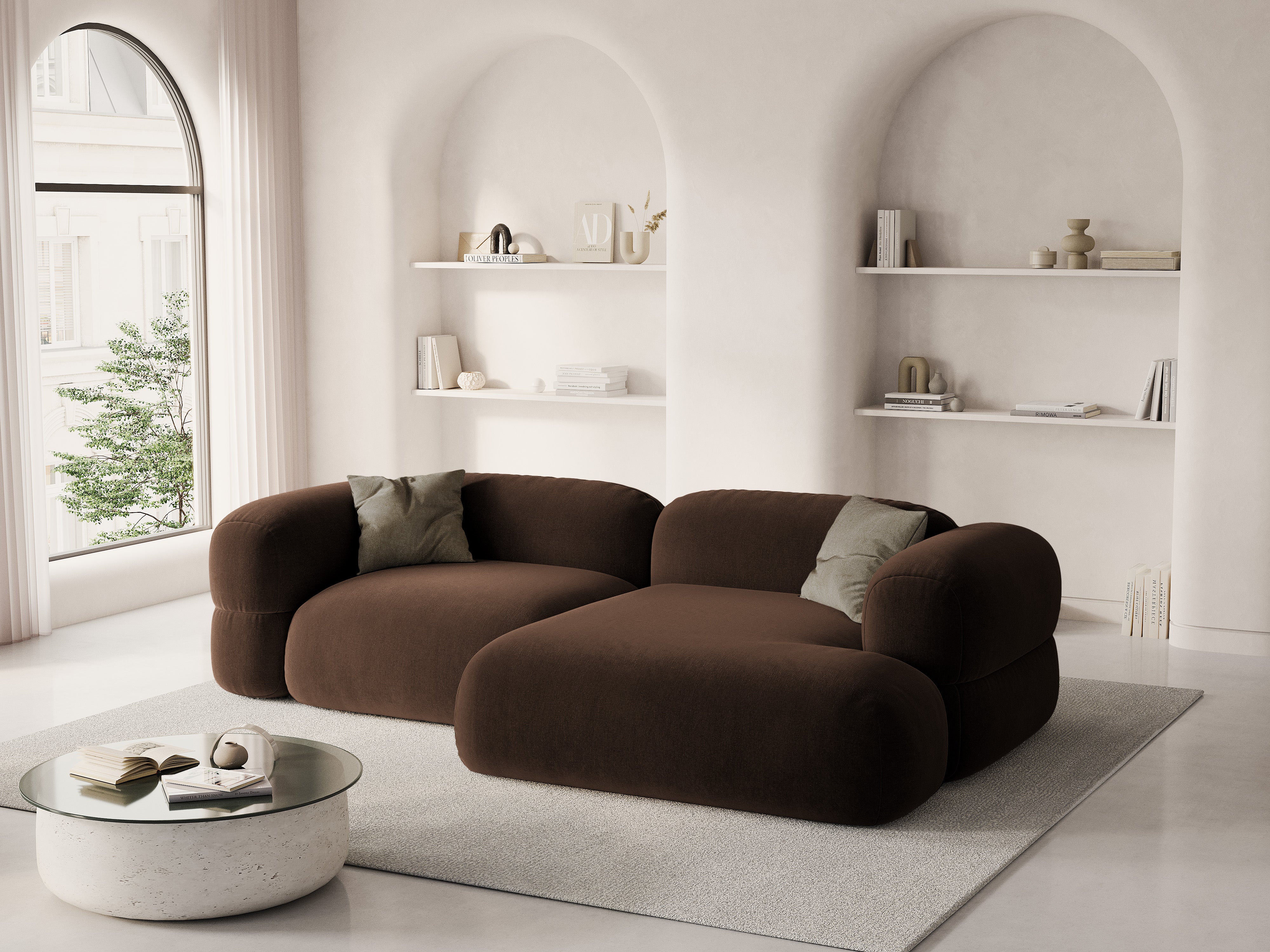 Narożnik aksamitny prawostronny ROGER czekoladowy