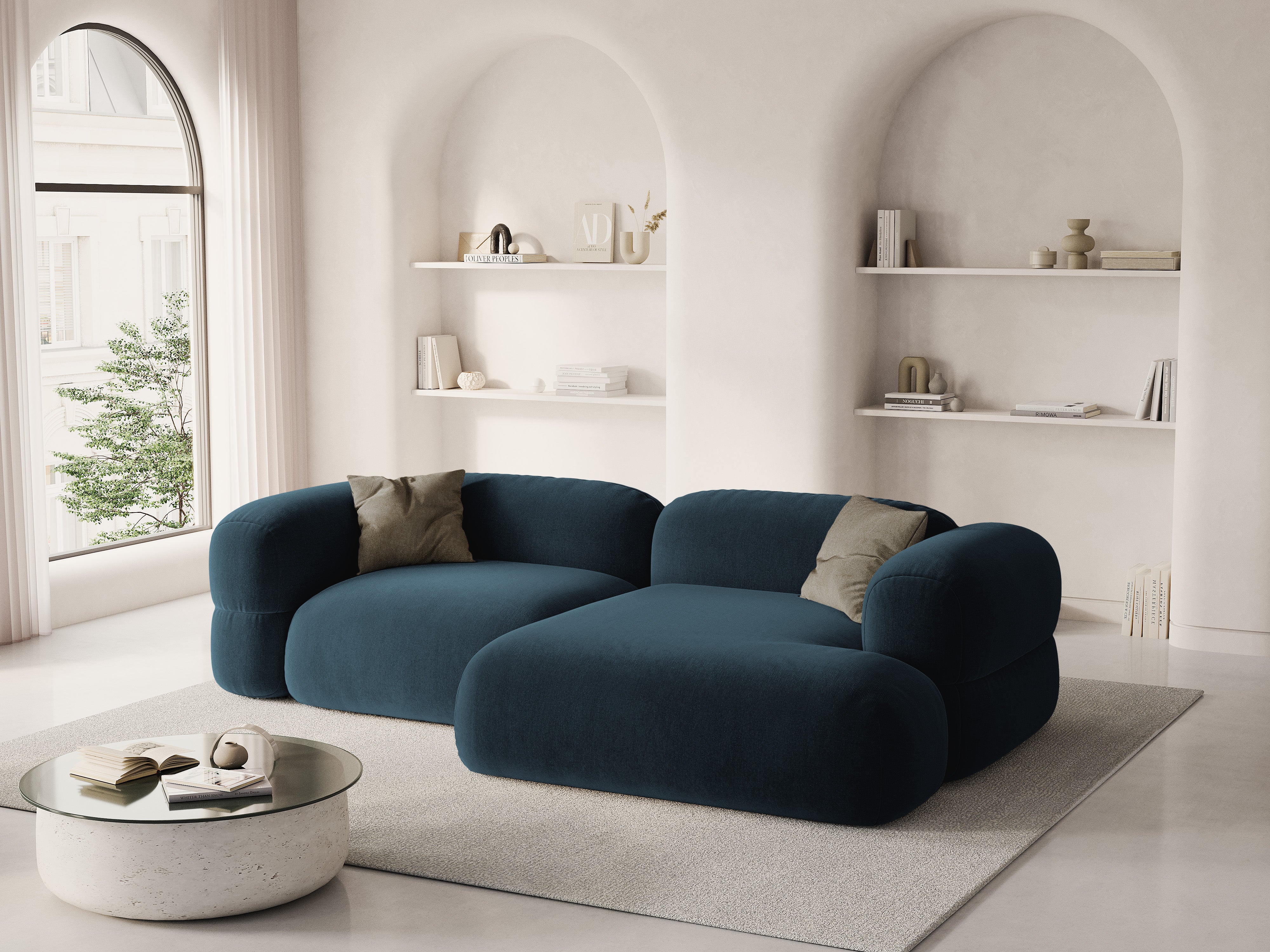 Right-facing velvet corner sofa ROGER petrol blue