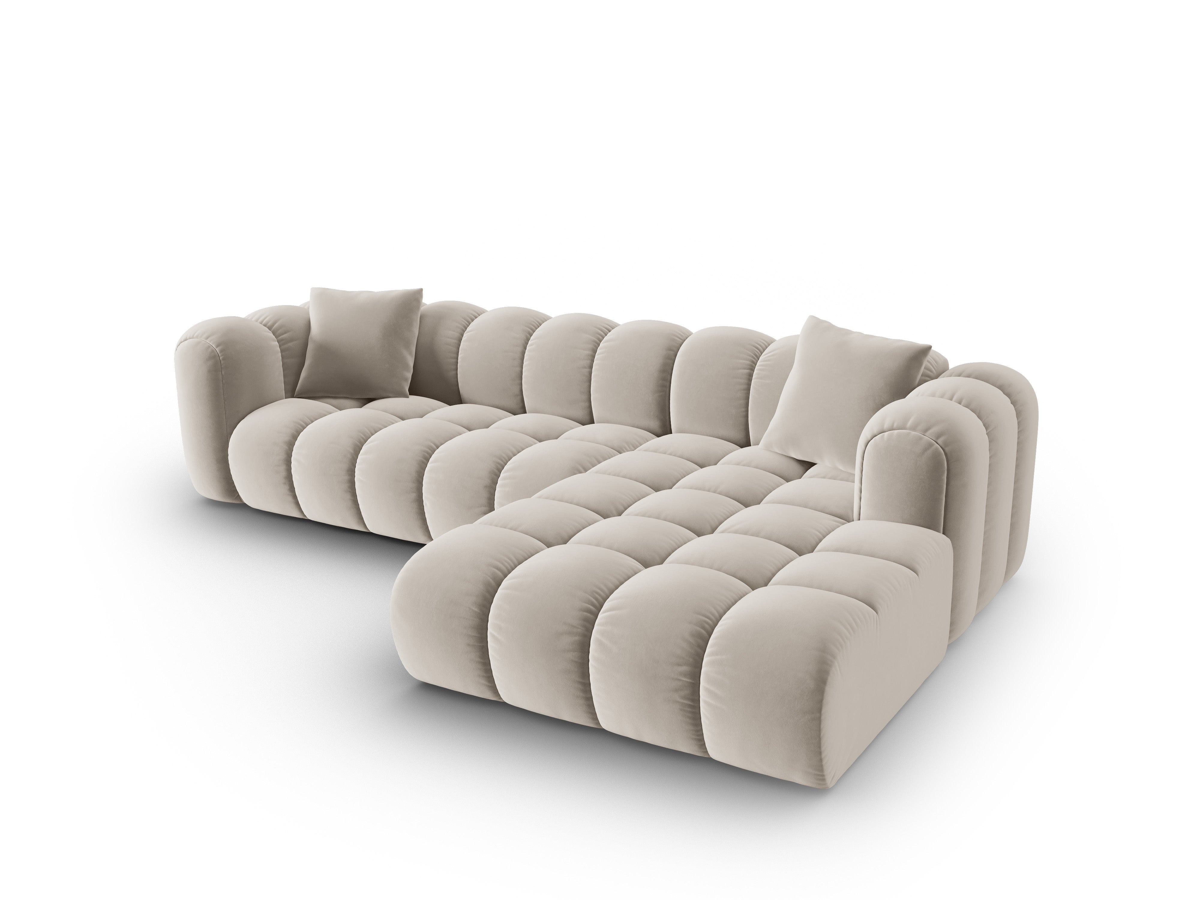 Sametový rohový gauč pro 4 osoby pravostranný ASTRO ecru