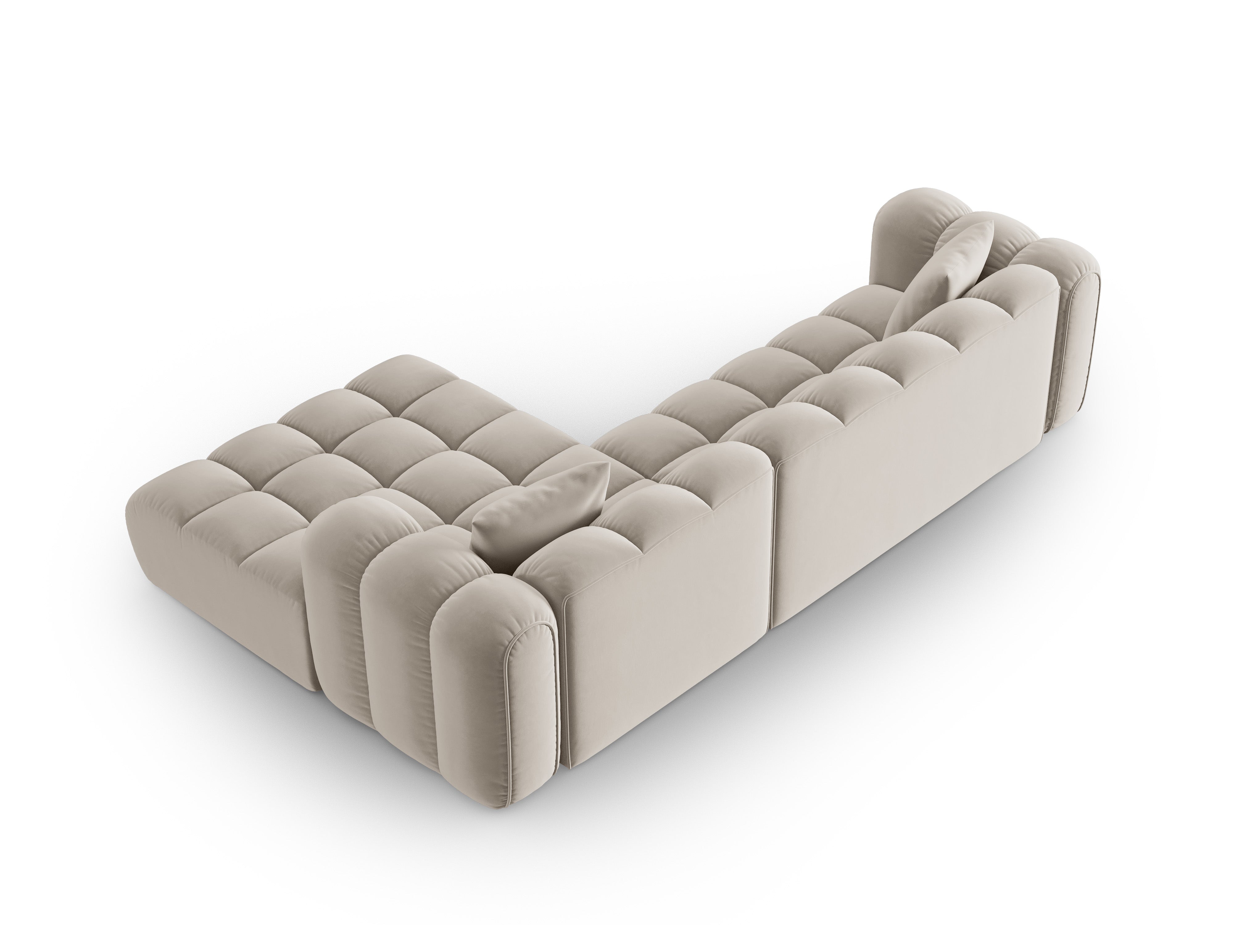 Sametový rohový gauč pro 4 osoby pravostranný ASTRO ecru