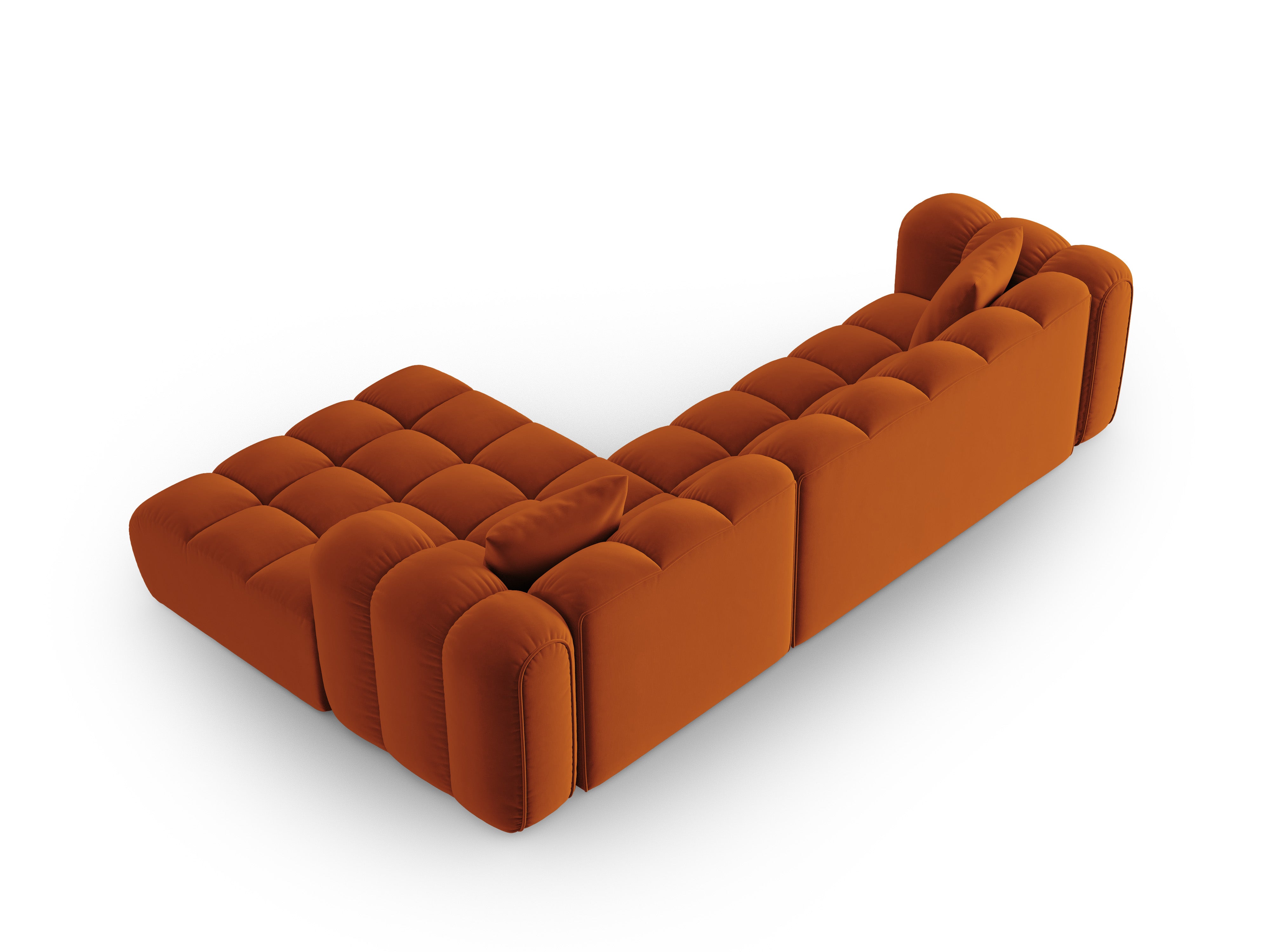 Sametový rohový gauč pro 4 osoby pravostranný ASTRO měděný